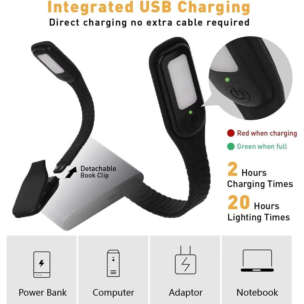 LED Reading Light, 3 Color Temperature Book Light for Reading in Bed. Rechargeable and Long Lasting, Portable & Adjustable Small Desk Lamp for Night Lights (Black)