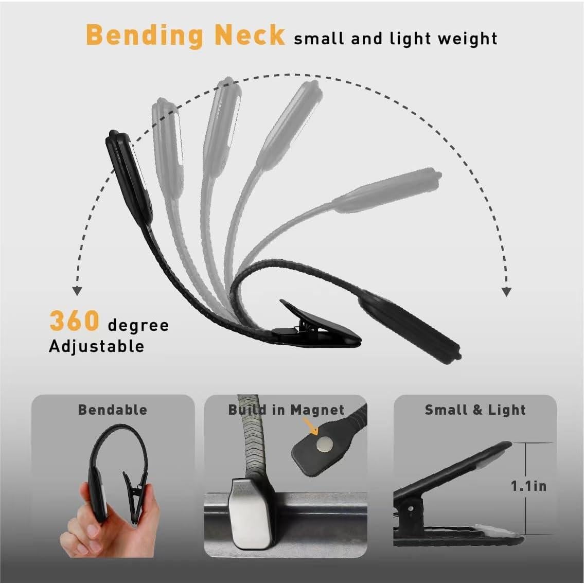 LED Reading Light, 3 Color Temperature Book Light for Reading in Bed. Rechargeable and Long Lasting, Portable & Adjustable Small Desk Lamp for Night Lights (Black)