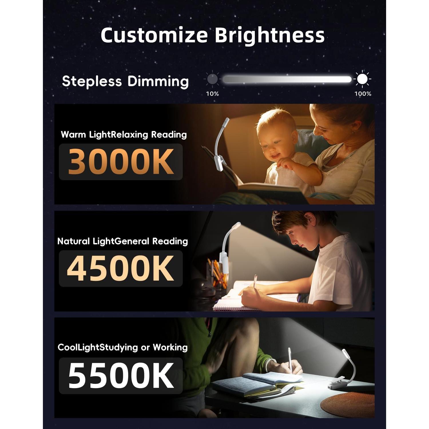 Luz de lectura LED Youzhandeng con clip, 3 colores, portátil