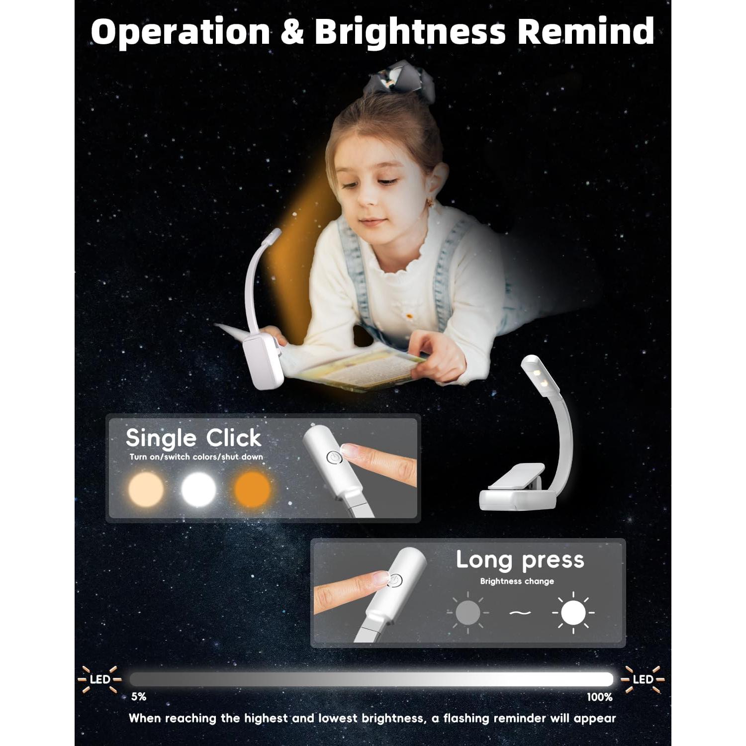 Luz de lectura LED Youzhandeng con clip, 3 colores, portátil