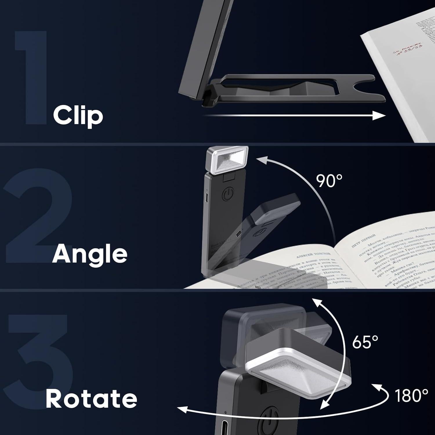 Luz de Lectura Recargable USB CMUBH con Clip y 3 Colores
