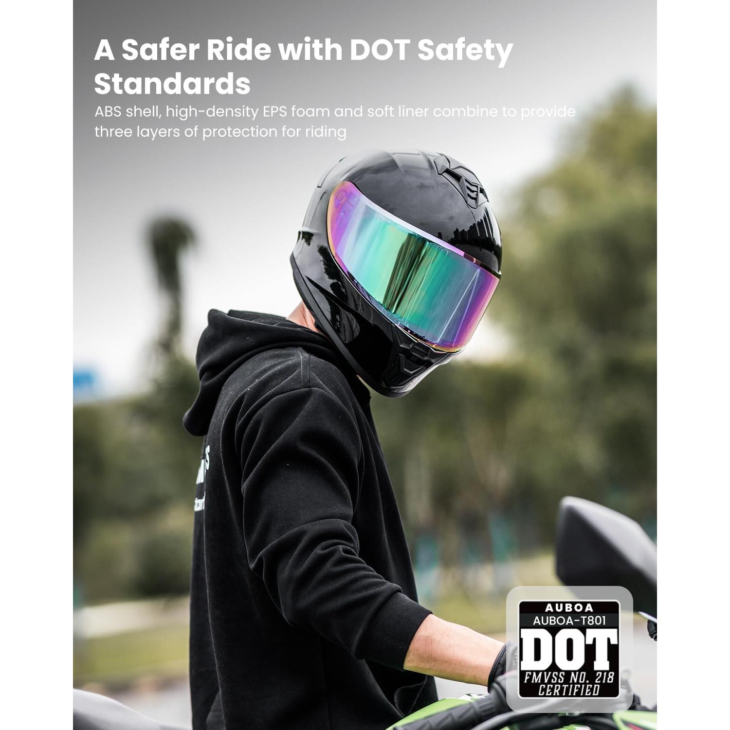 Casco de Motocicleta Auboa AU-T801 Mediano Negro Brillante