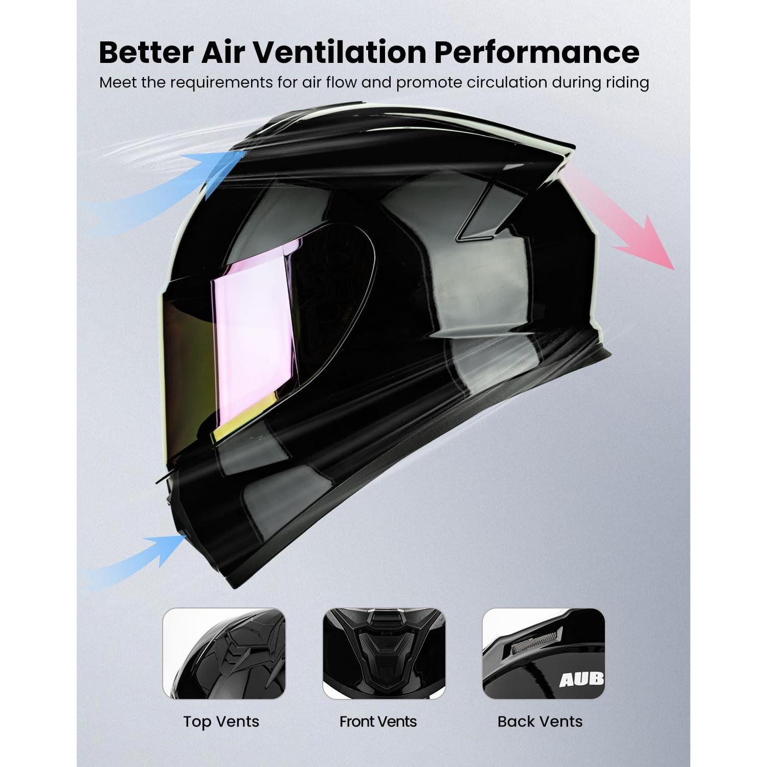 Casco de Motocicleta Auboa AU-T801 Mediano Negro Brillante