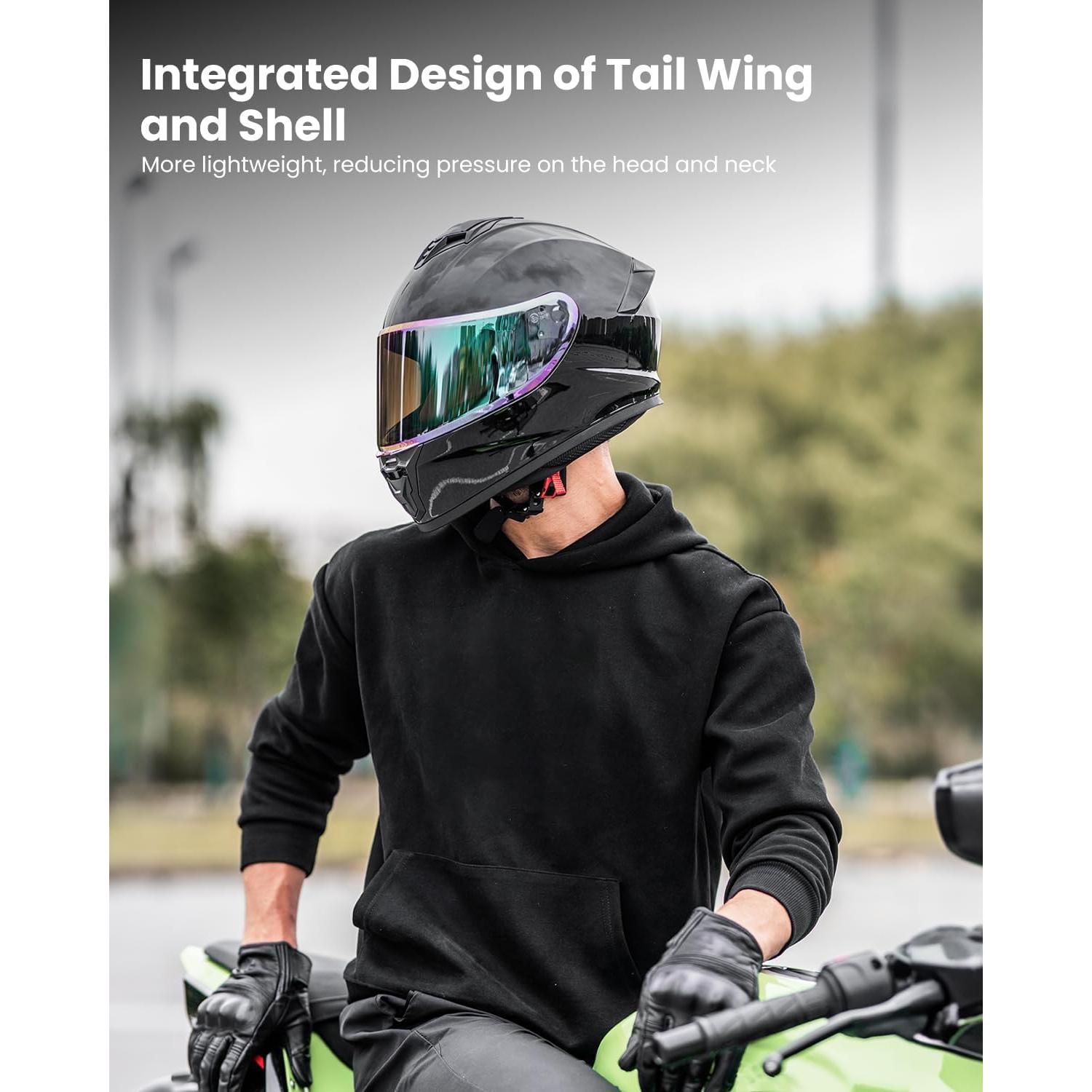 Casco de Motocicleta Auboa AU-T801 Mediano Negro Brillante