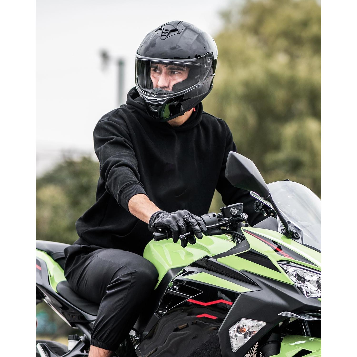 Casco de Motocicleta Auboa AU-T801 Mediano Negro Brillante