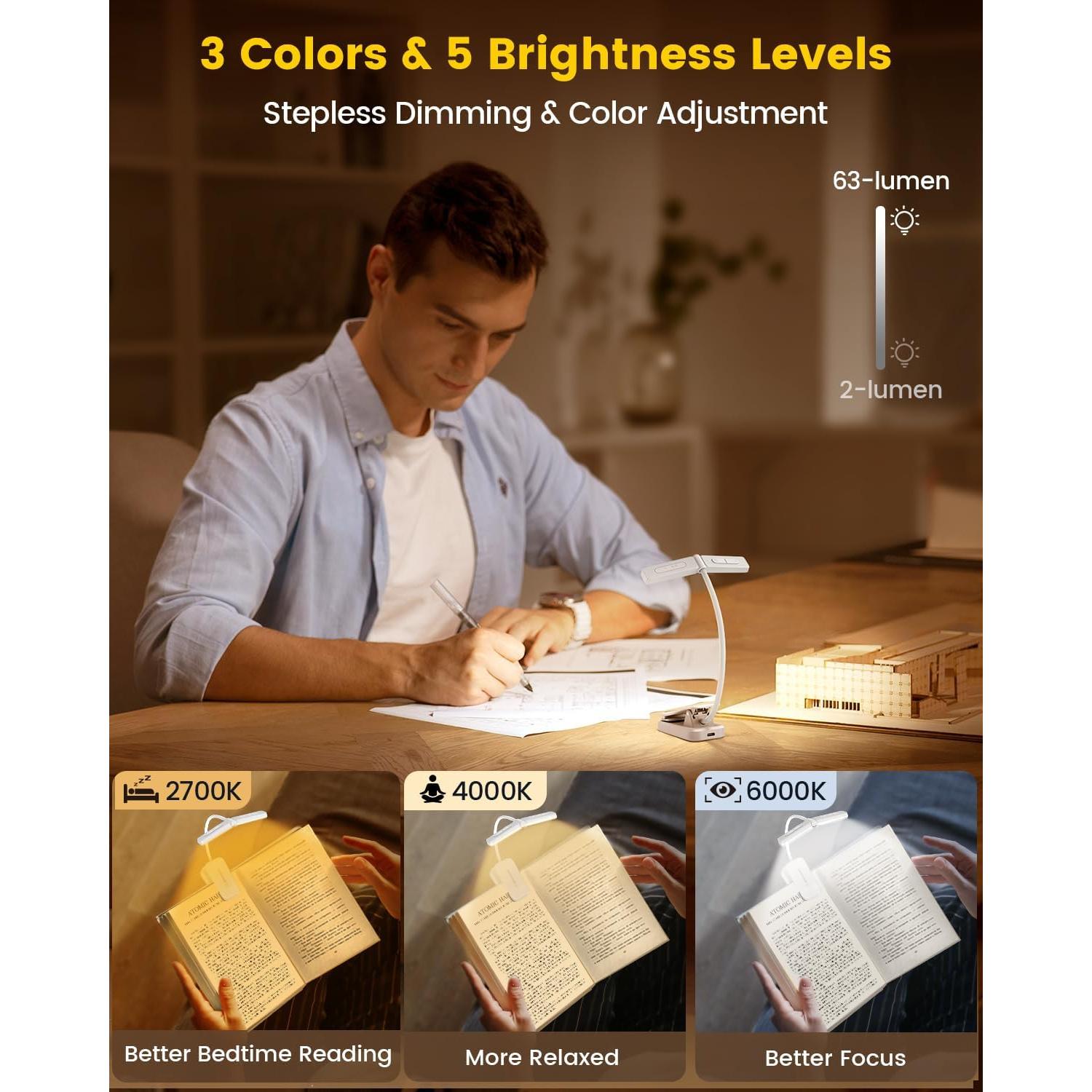 Luz de lectura Glocusent Wingy 48 LED recargable 3 colores