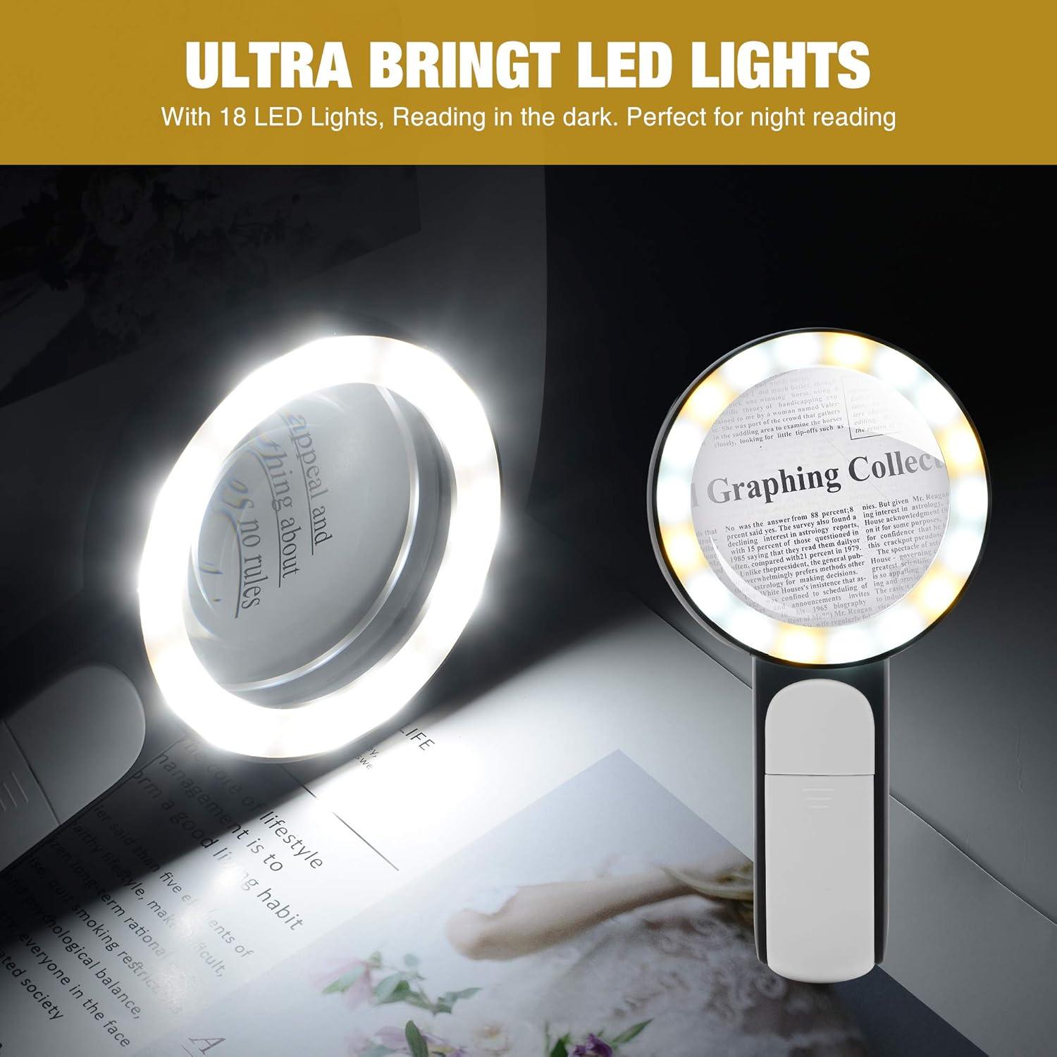 Lupa JMH 30X con Luz LED, 18 LEDs, Lente 8 cm para Lectura