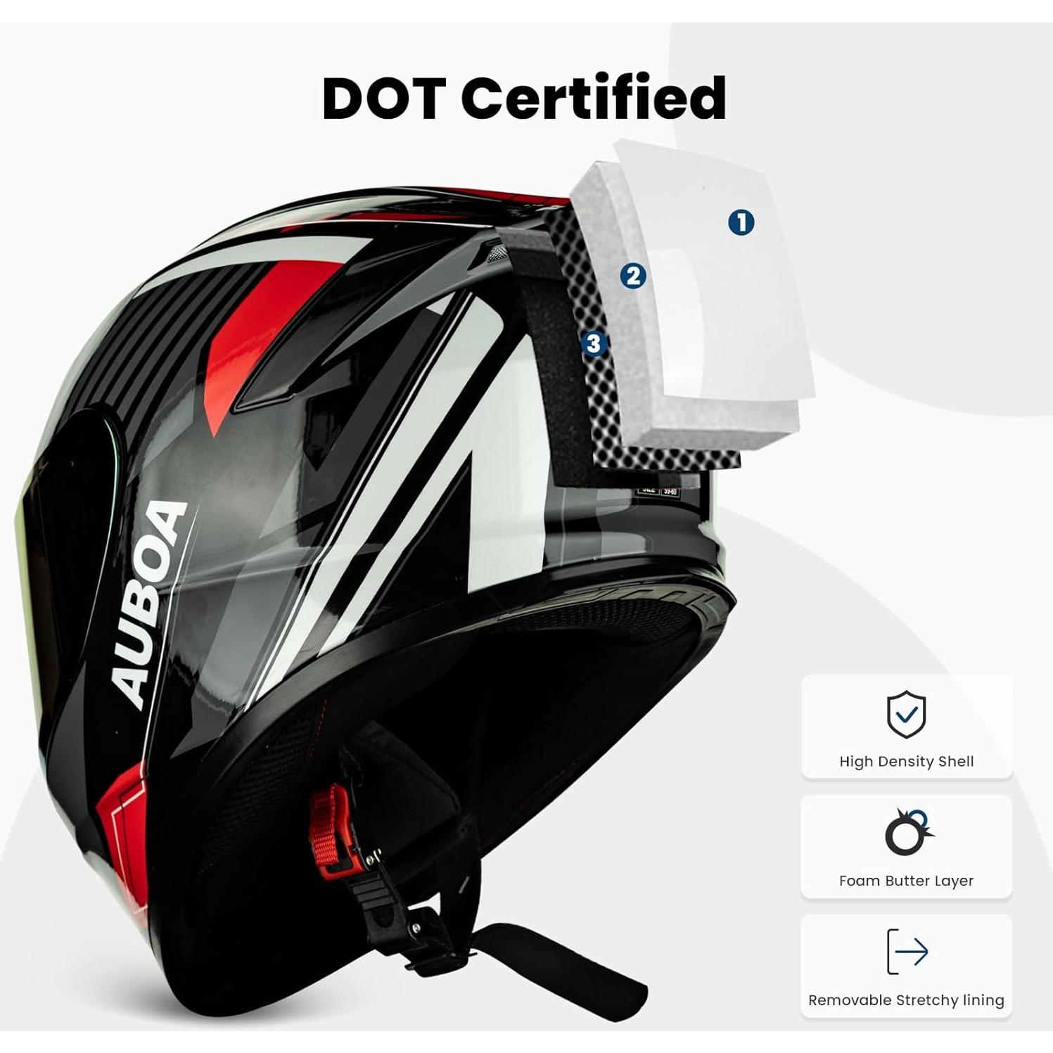 Casco de Motocicleta Auboa AU-T801 Rojo Negro Grande