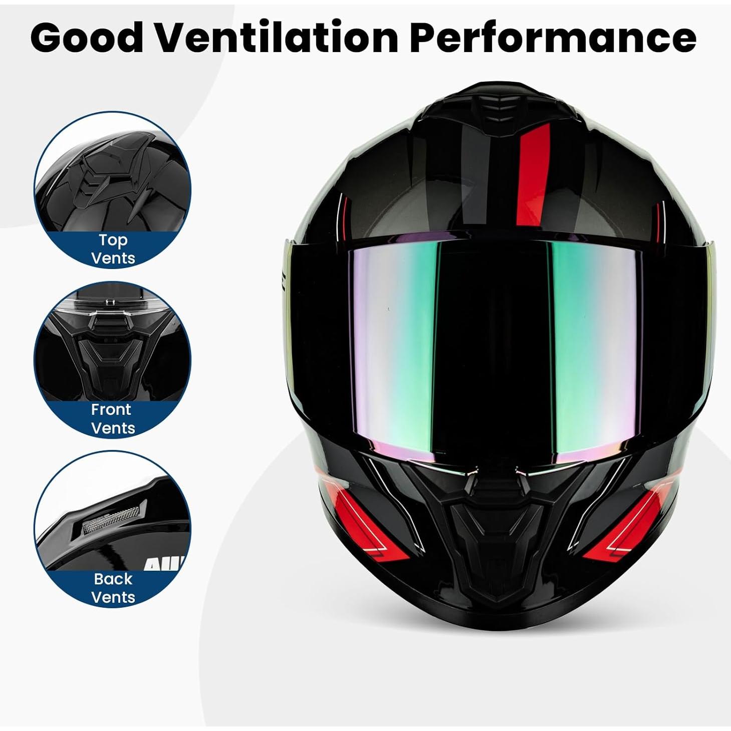 Casco de Motocicleta Auboa AU-T801 Rojo Negro Grande