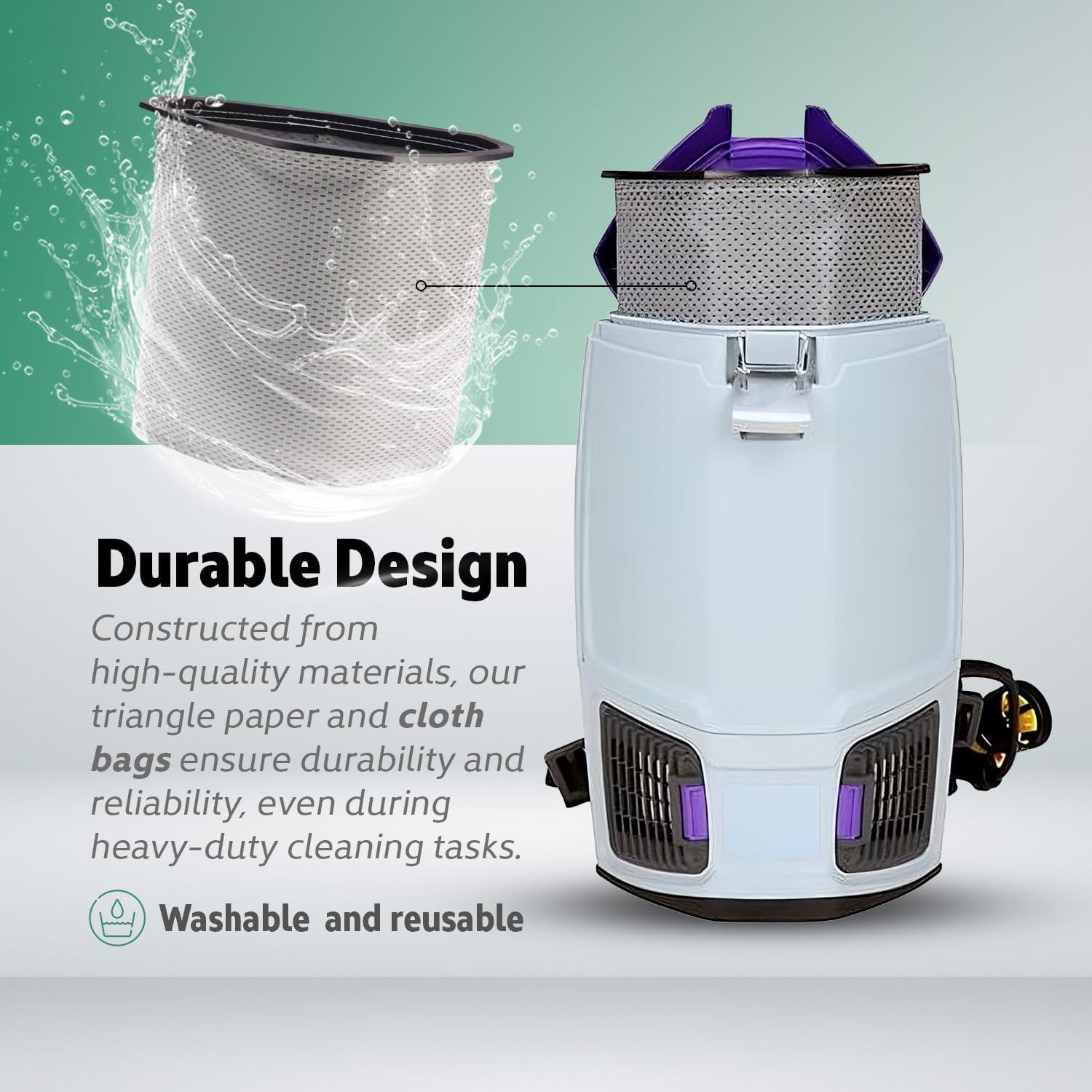 Fit on ProTeam - 10 Triangle Paper Bags (6QT), 1 Triangle Cloth Bag (6QT), 2 HEPA Replacement Filters 107315. Generic Proteam Vacuum Parts & Accessories