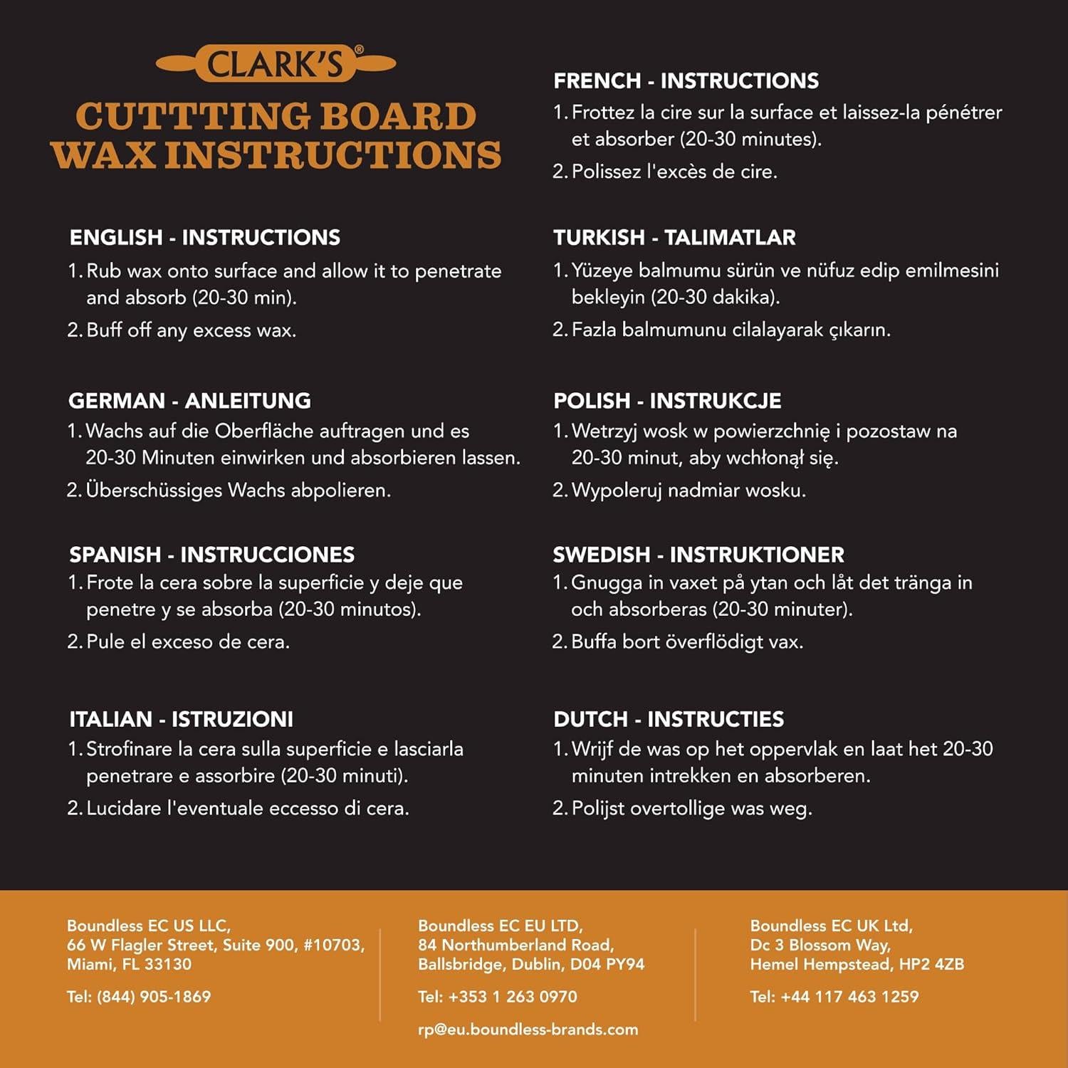 Cera para Tablas de Cortar Clark's 170g - Grado Alimentario con Lavanda y Romero