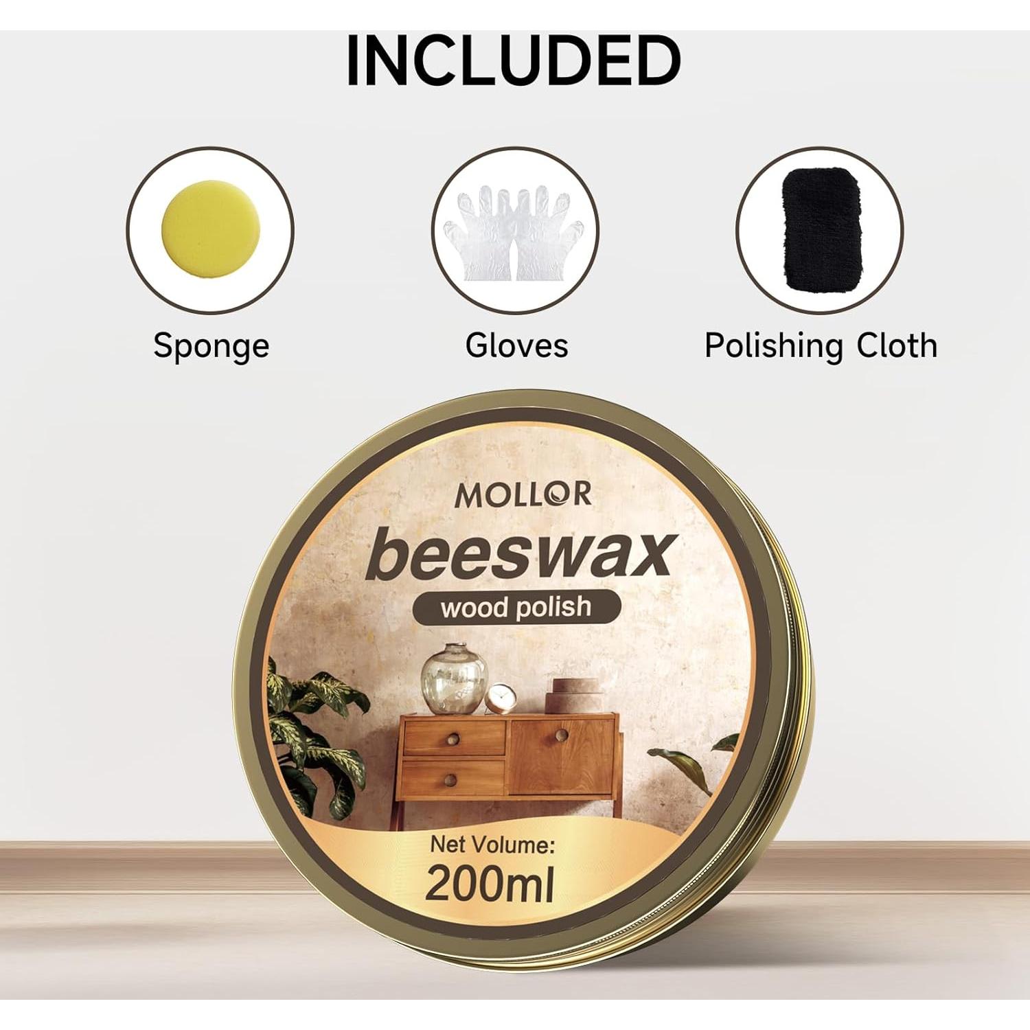 Pulidor de Madera Mollor 396g Cera de Abeja Natural con Esponjas