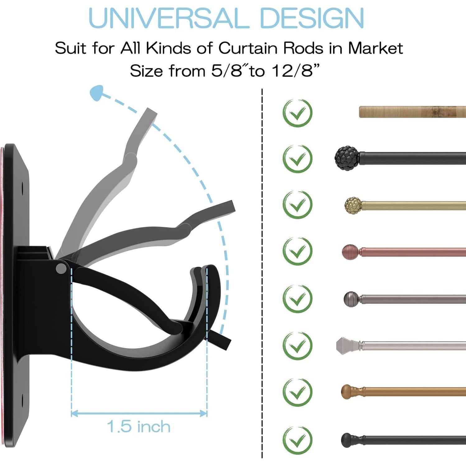 Soportes de Barra de Cortina Autoadhesivos AMZONHOME 4 Pzs Negro