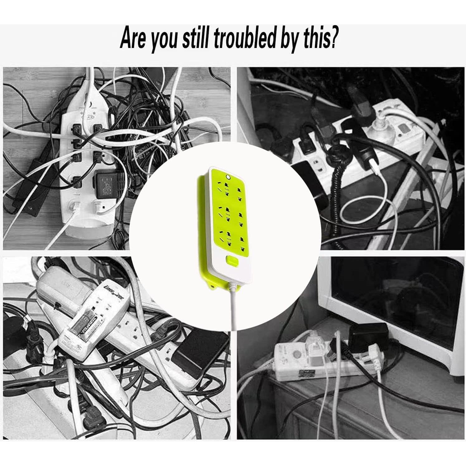 12PCS Power Strip Holder, Adhesive Punch-Free Socket Holder, Self Adhesive Socket Desktop Fixer, Cable Management Punch Free Surge Protector, Desktop Mobile Socket Holder Wall Mount and 8 Cable Clips