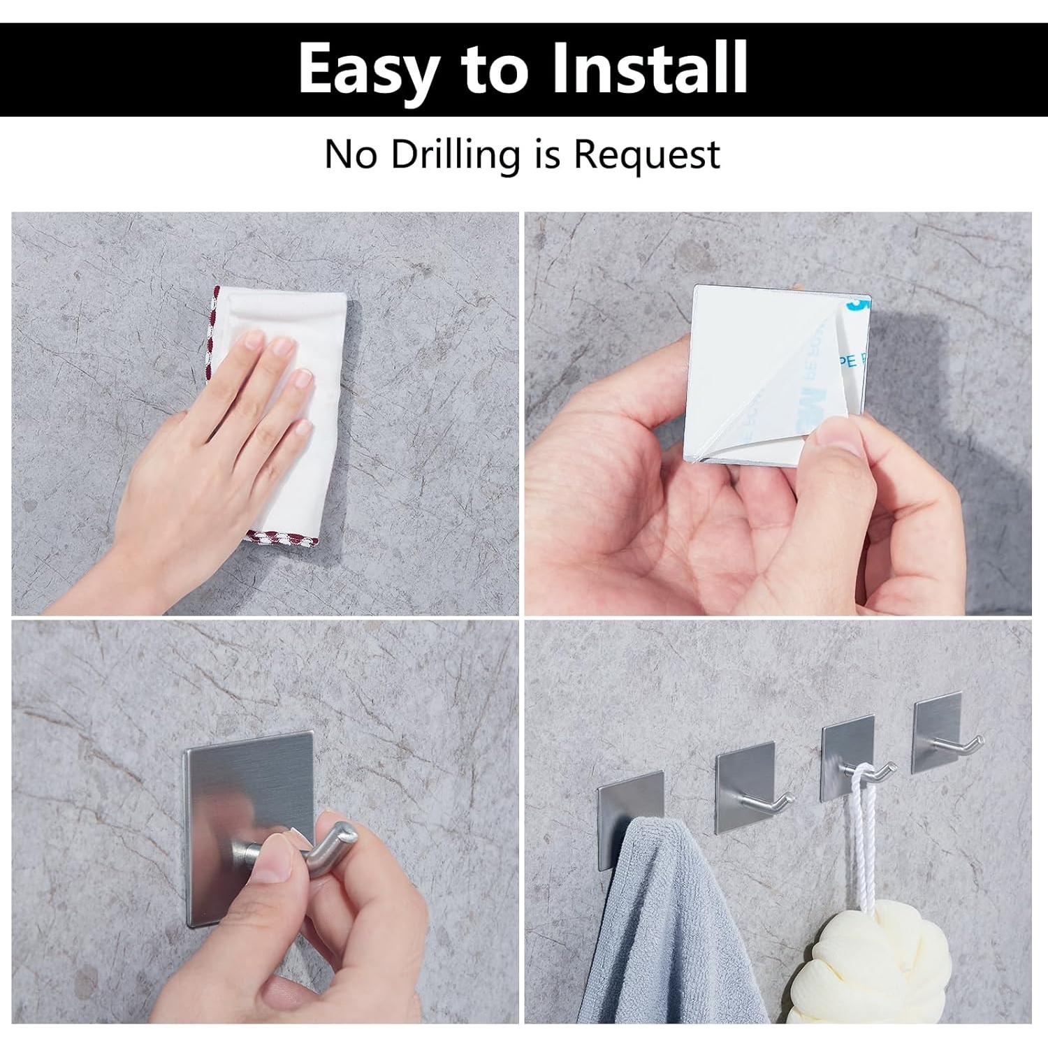 Ganchos Adhesivos FOMANSH de Acero Inoxidable 6 Paquetes Plata