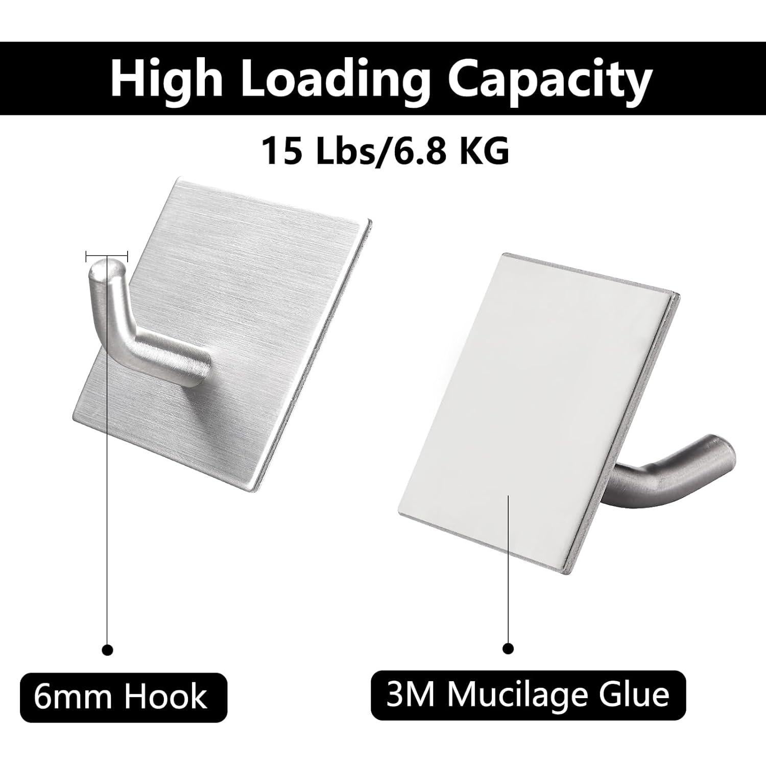 Ganchos Adhesivos FOMANSH de Acero Inoxidable 6 Paquetes Plata