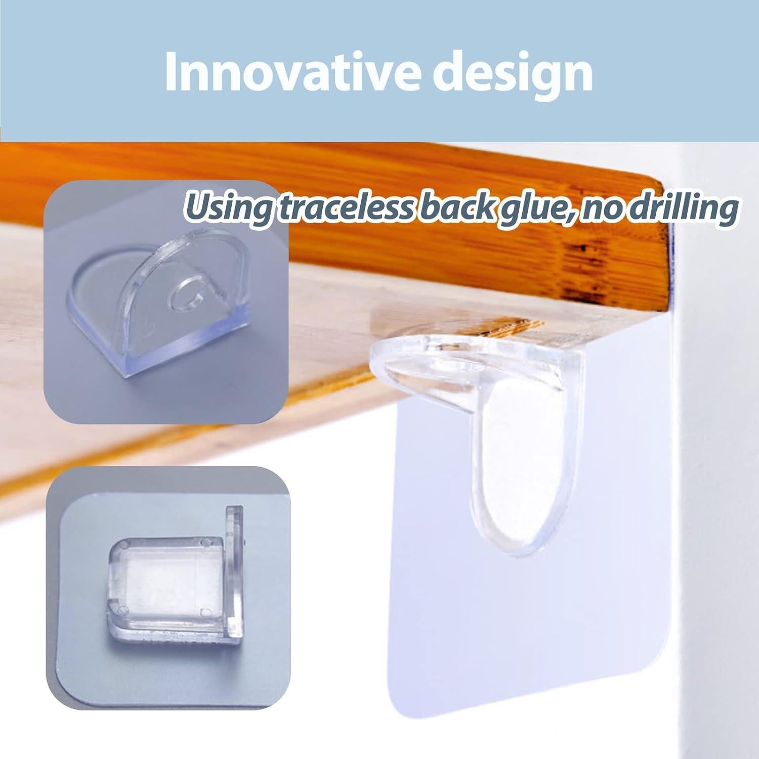 10 Soportes Adhesivos para Estantes UAIAGM - Sin Taladro, Transparentes