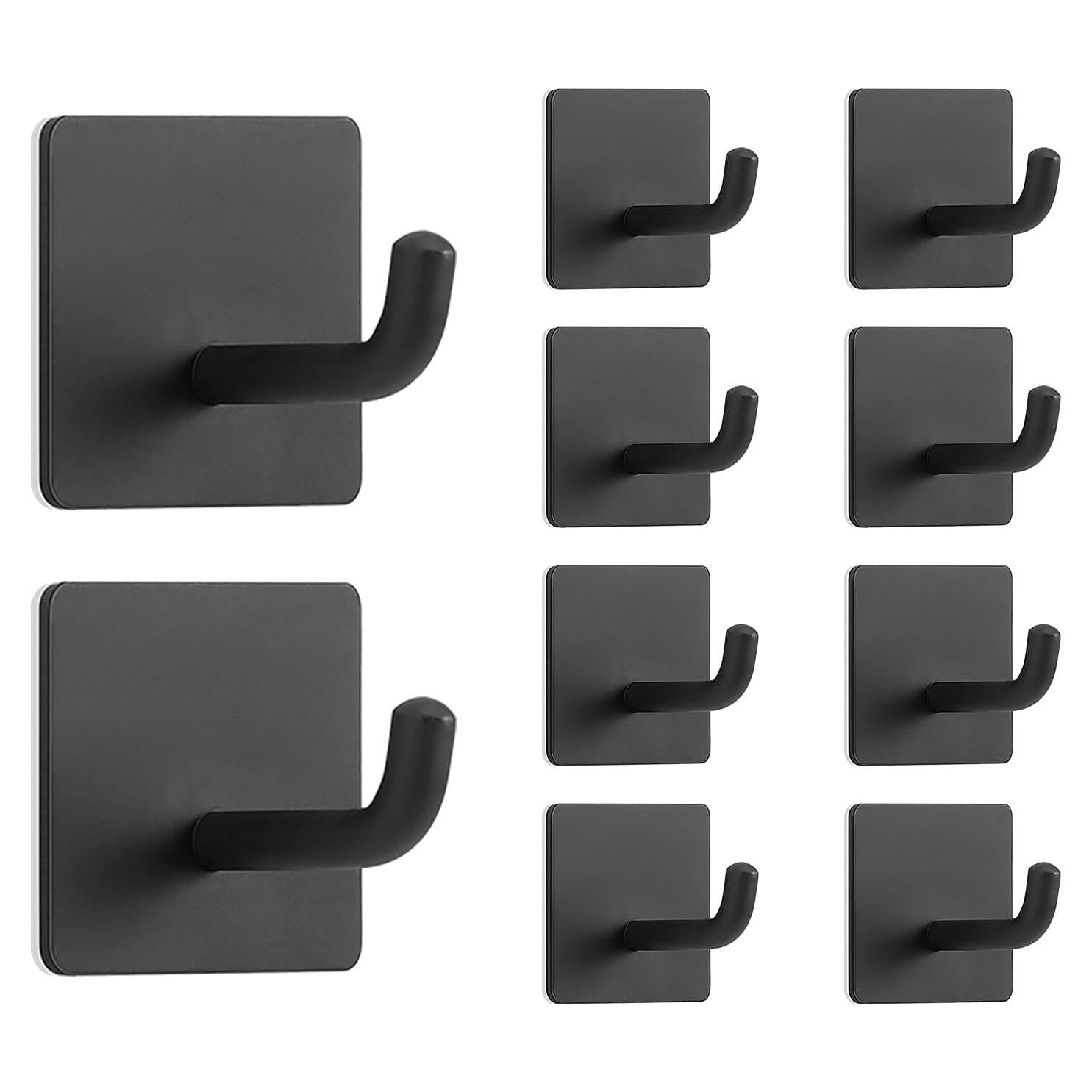 Ganchos Adhesivos Livabber de Acero Inoxidable 304 Negro - 10 Paquetes