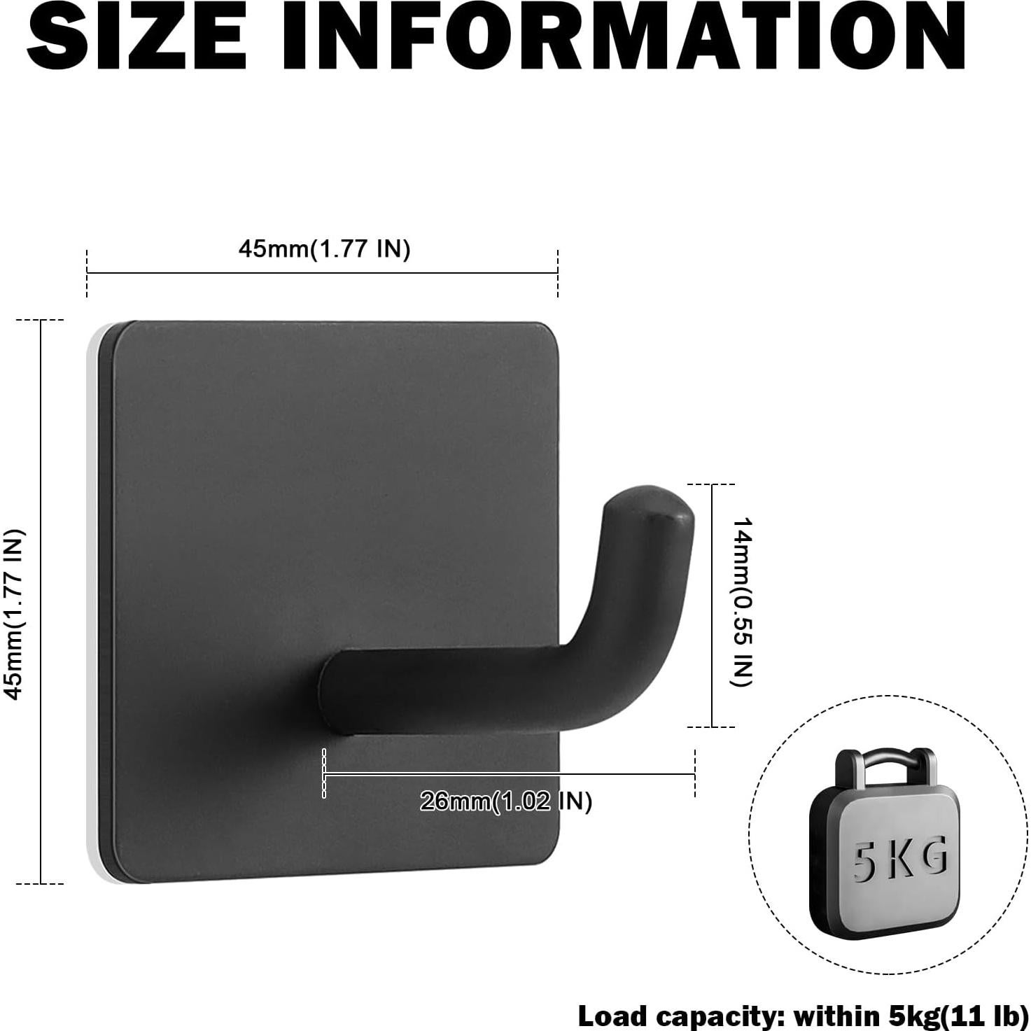 Ganchos Adhesivos Livabber de Acero Inoxidable 304 Negro - 10 Paquetes