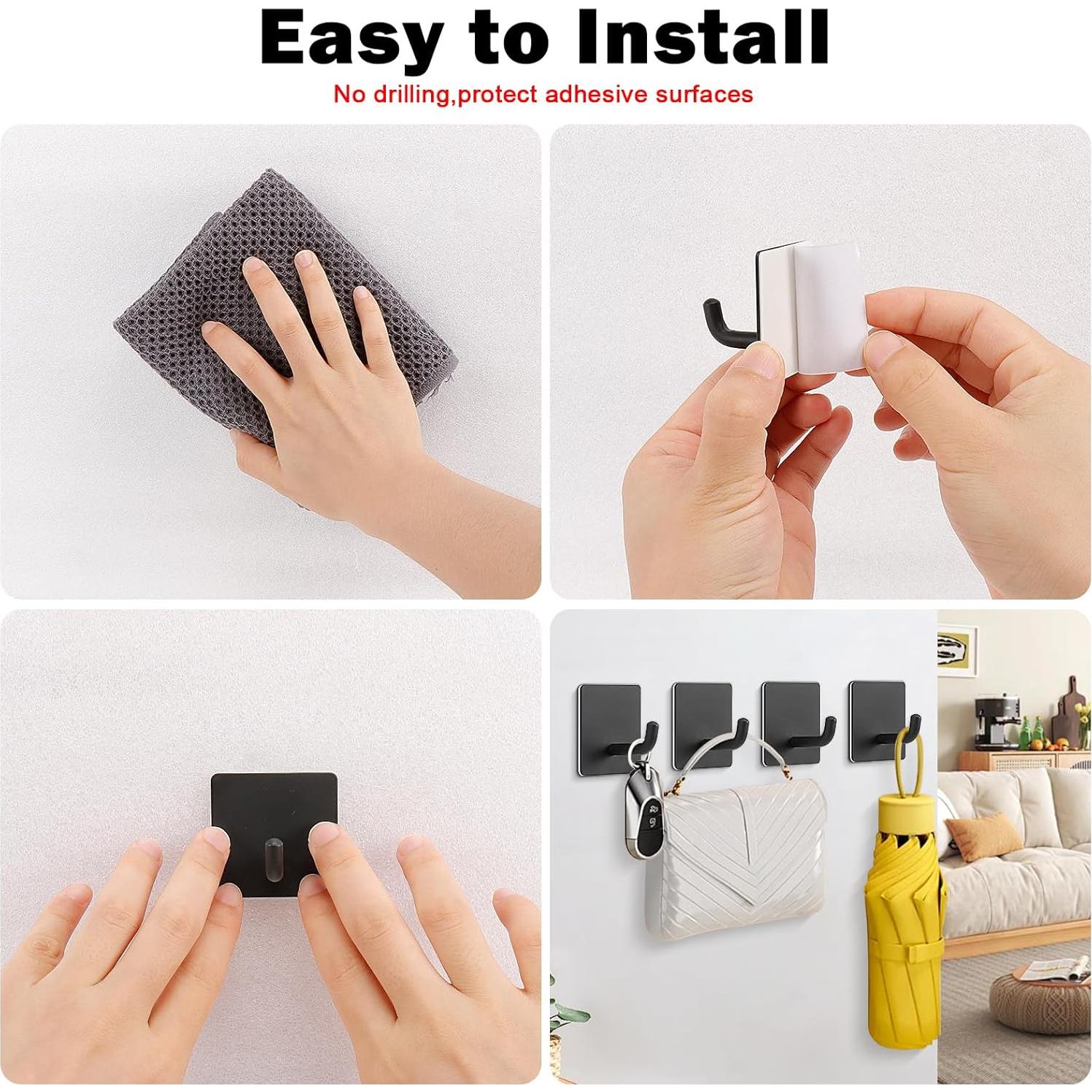 Ganchos Adhesivos Livabber de Acero Inoxidable 304 Negro - 10 Paquetes