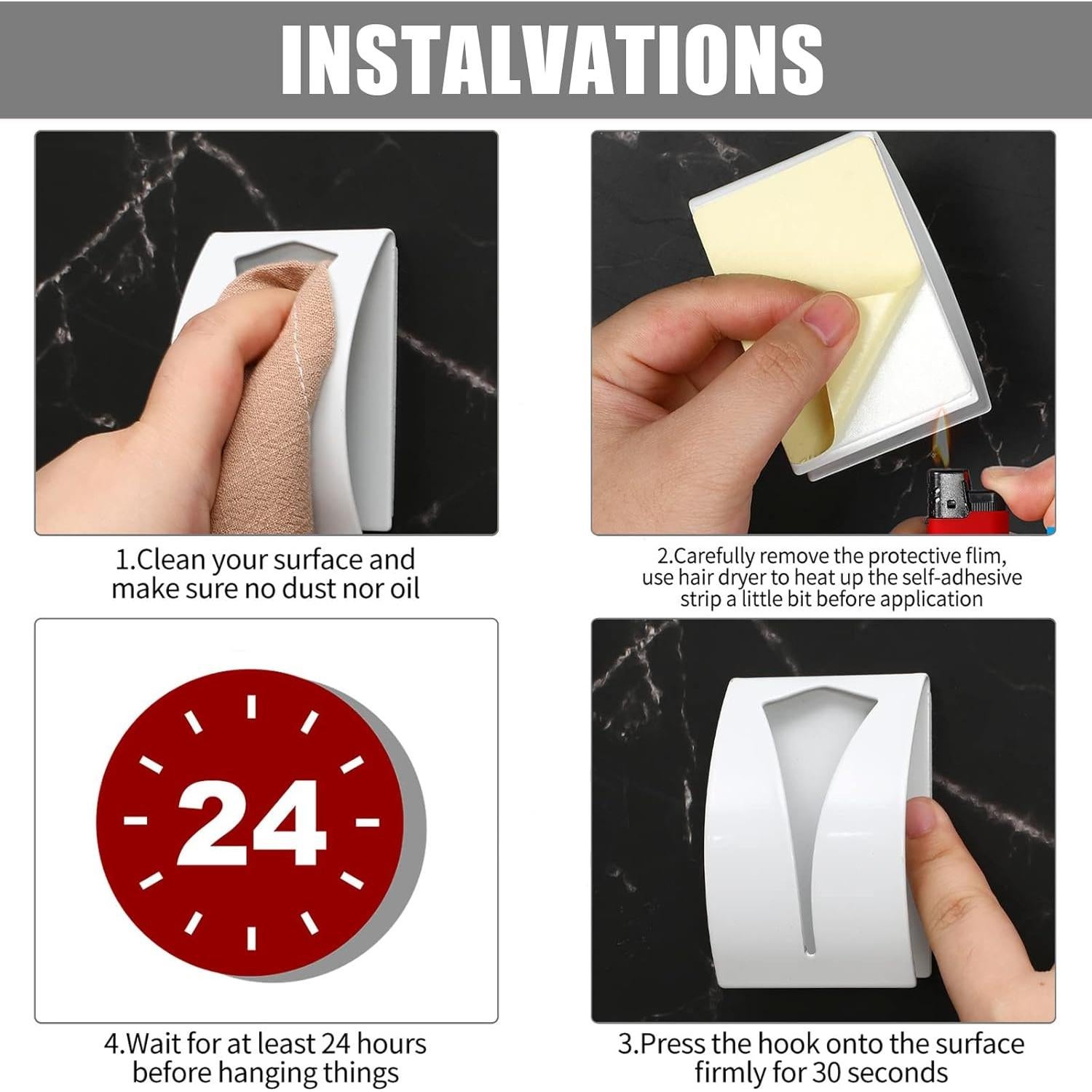 Soporte de Toalla Autoadhesivo Boao de Acero Inoxidable 4 Pcs