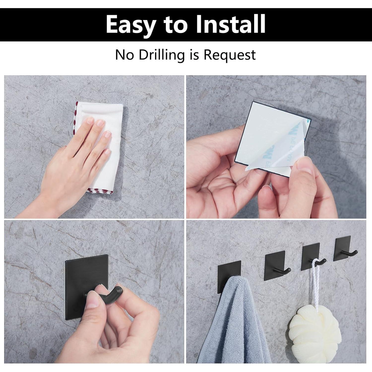 Ganchos Adhesivos FOMANSH 6 Paquetes Acero Inoxidable Negro