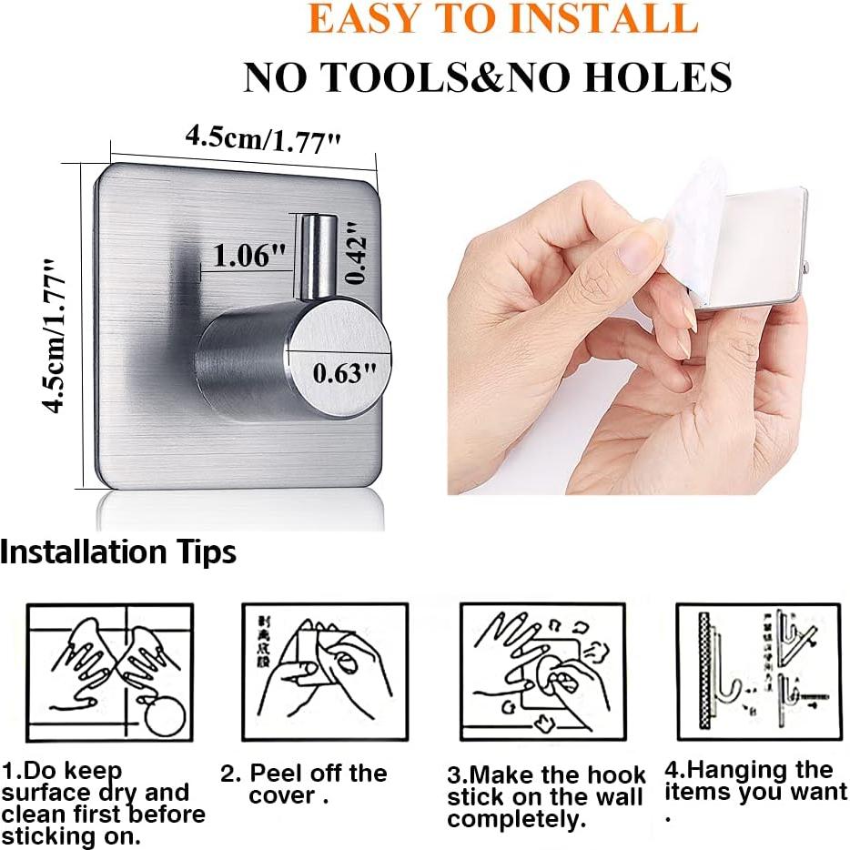 Ganchos Adhesivos FOTYRIG 4-Pack Acero Inoxidable 6.8kg