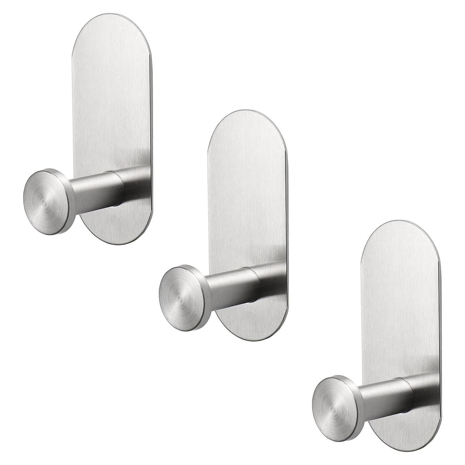 Ganchos Adhesivos Pesados TocTen - Paquete de 3, Acero Inoxidable