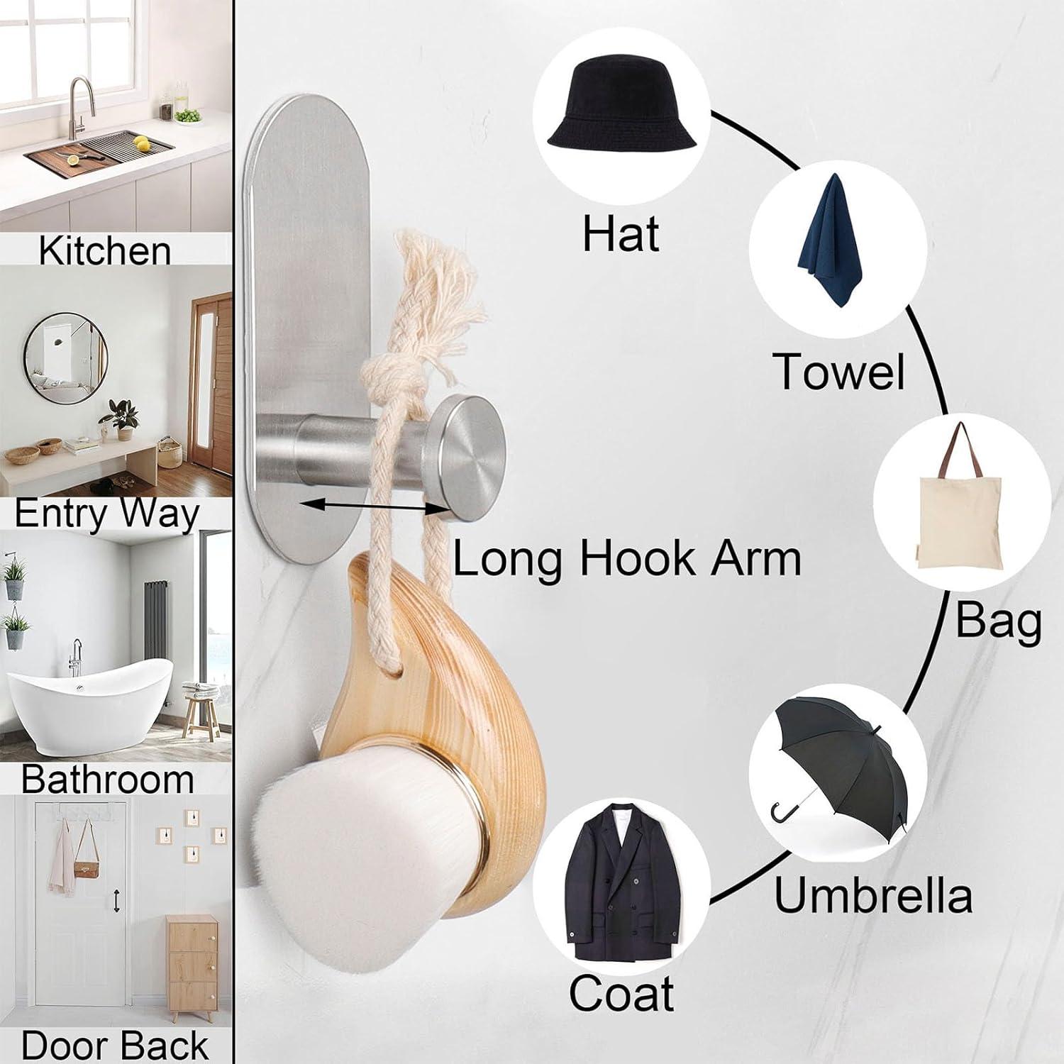 Ganchos Adhesivos Pesados TocTen - Paquete de 3, Acero Inoxidable