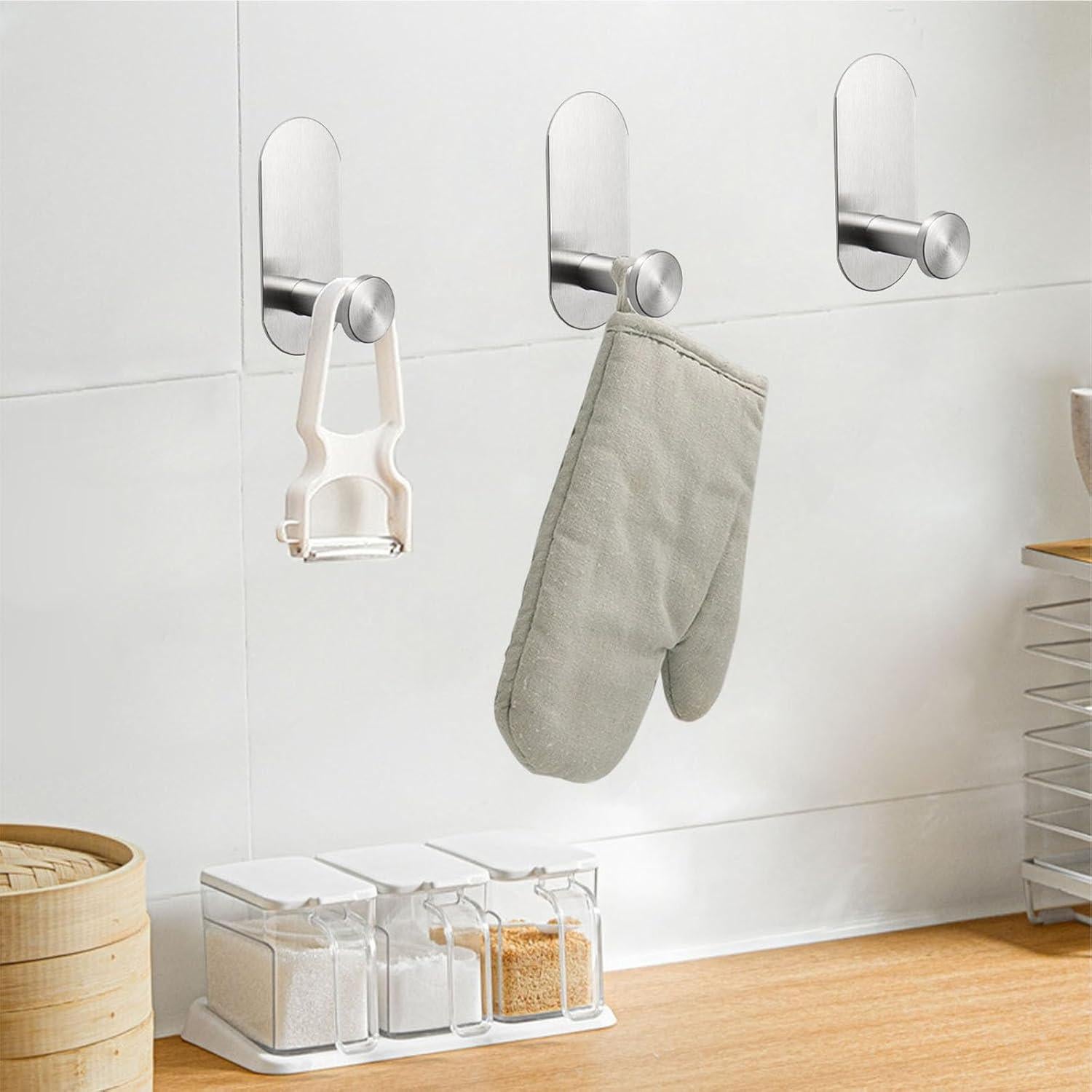 Ganchos Adhesivos Pesados TocTen - Paquete de 3, Acero Inoxidable