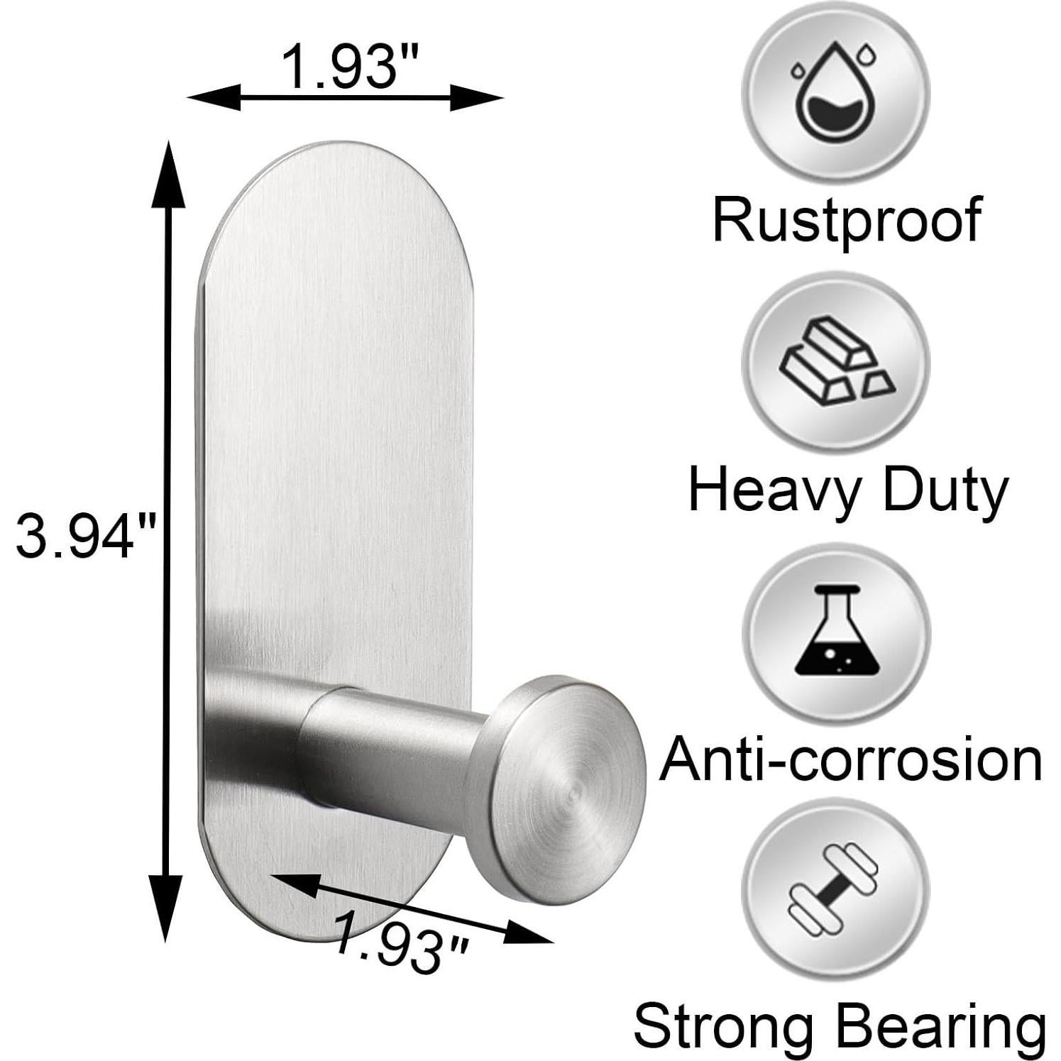 Ganchos Adhesivos Pesados TocTen - Paquete de 3, Acero Inoxidable