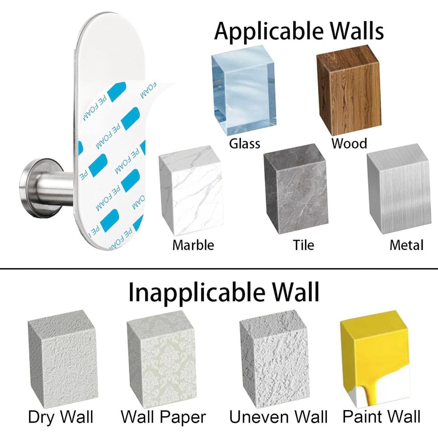 Ganchos Adhesivos Pesados TocTen - Paquete de 3, Acero Inoxidable