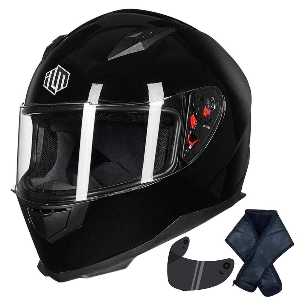 ILM Full Face Motorcycle Street Bike Helmet with Removable Winter Neck Scarf + 2 Visors DOT Model-JK313