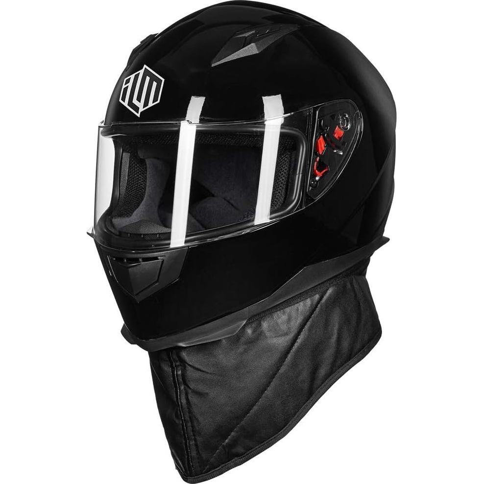 ILM Full Face Motorcycle Street Bike Helmet with Removable Winter Neck Scarf + 2 Visors DOT Model-JK313
