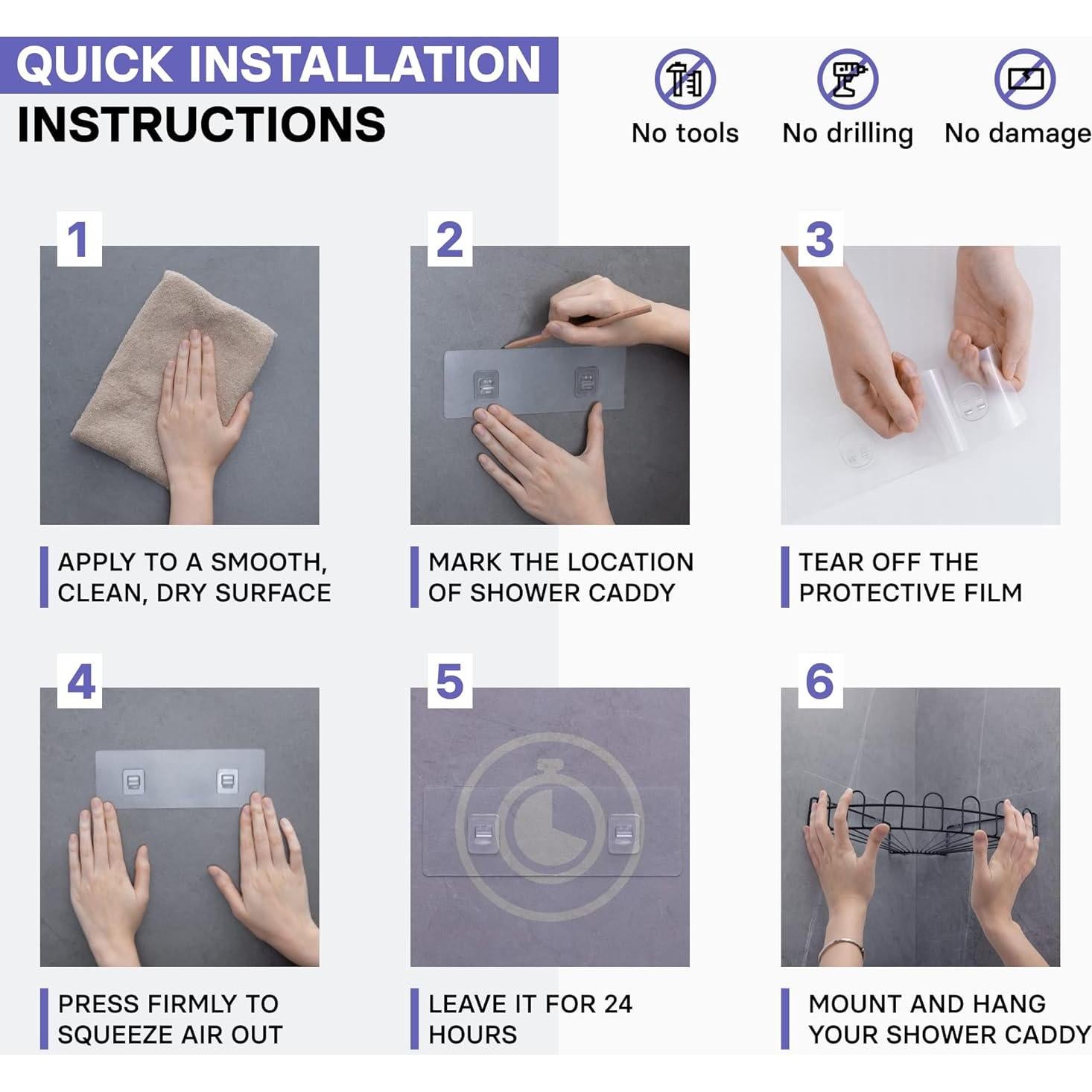 Adhesivos Transparentes KINCMAX para Caddy de Ducha - 2 Piezas