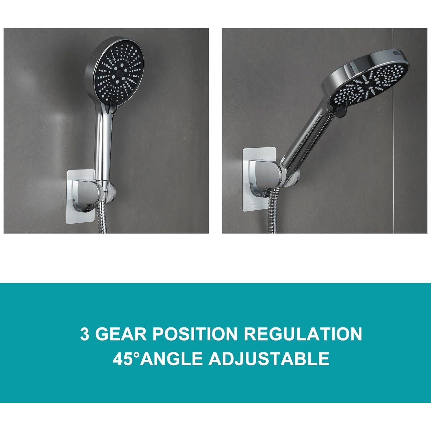 Soporte de Cabezal de Ducha Ajustable Adhesivo Plata - GwernKB