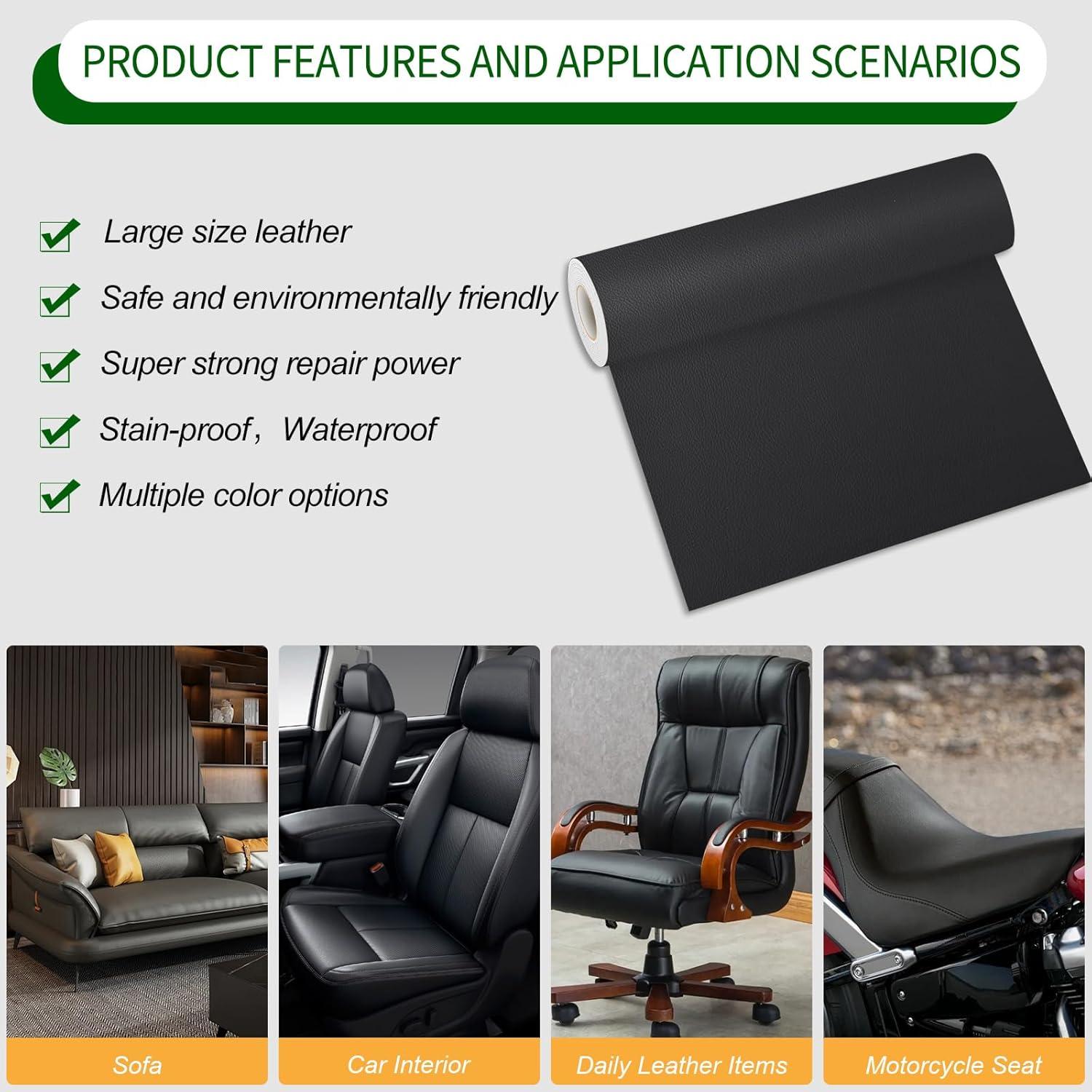 Kit de Parche de Reparación de Cuero Autoadhesivo BONAIER 43x200 cm Negro