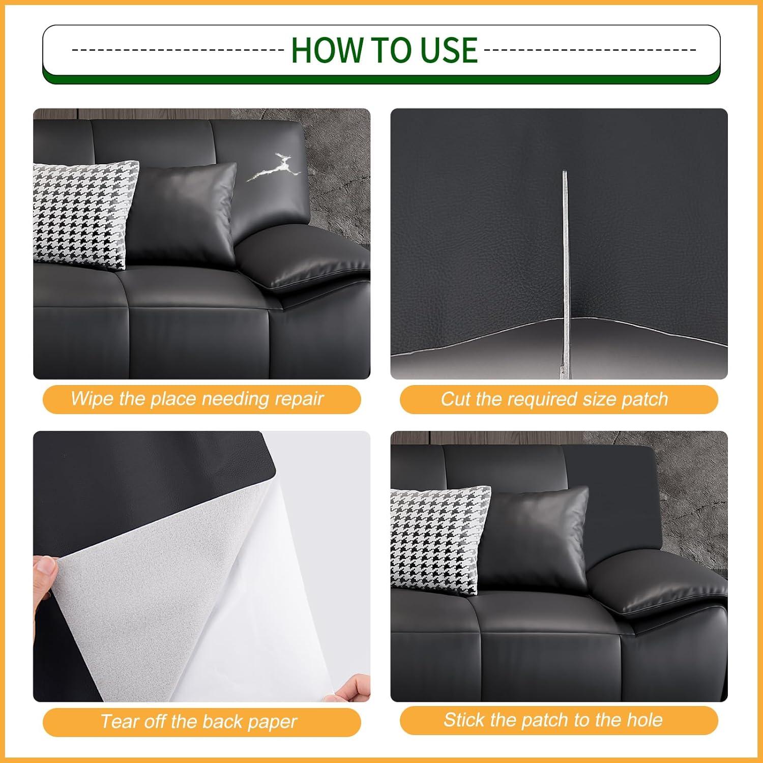 Kit de Parche de Reparación de Cuero Autoadhesivo BONAIER 43x200 cm Negro