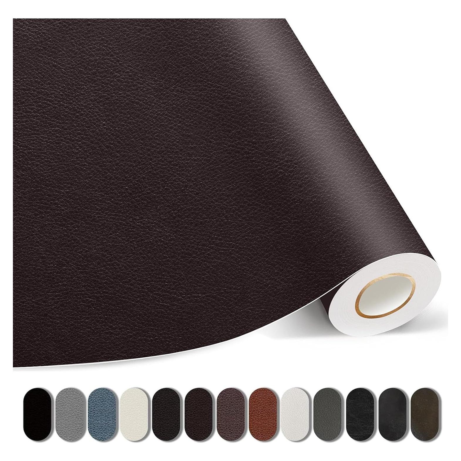 Kangshoon Leather Repair Patches, 17X79 Inch Self-Adhesive Leather Repair Tape, Stretch Vinyl Repair Kit for Couch Furniture Sofas Car Seats (Dark Brown, 17X79 Inch)