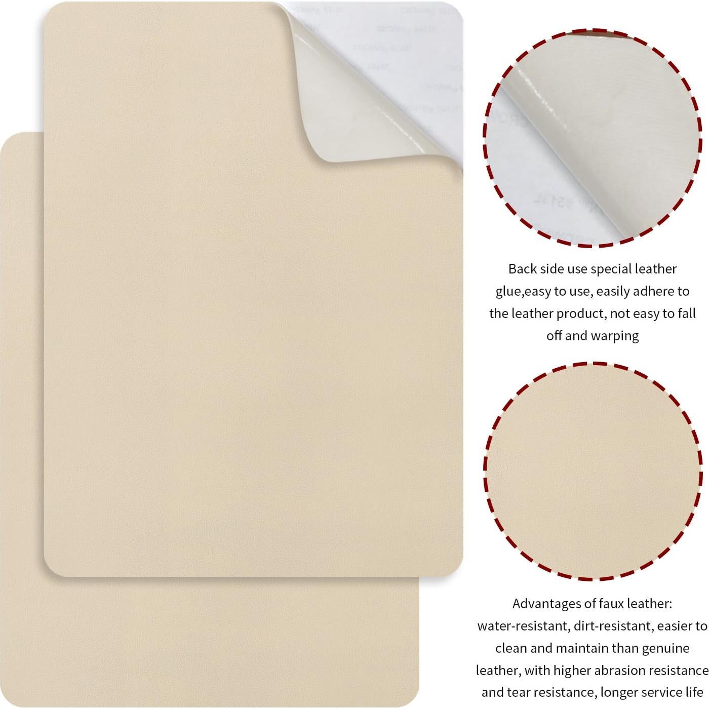 Parches de Reparación de Cuero Sintético EMORBALS 2 Pcs Beige