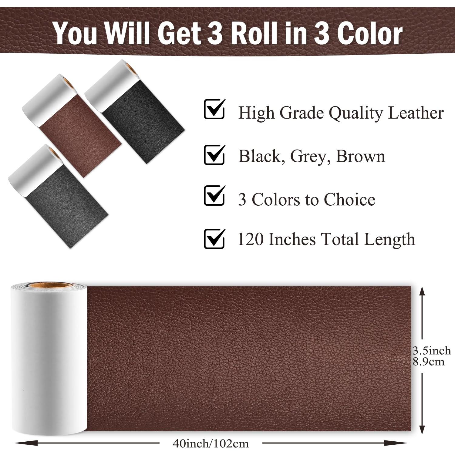 Kit de Parche de Cuero Autoadhesivo MAPVOLUT 3 Rollos 8.9x101.6 cm