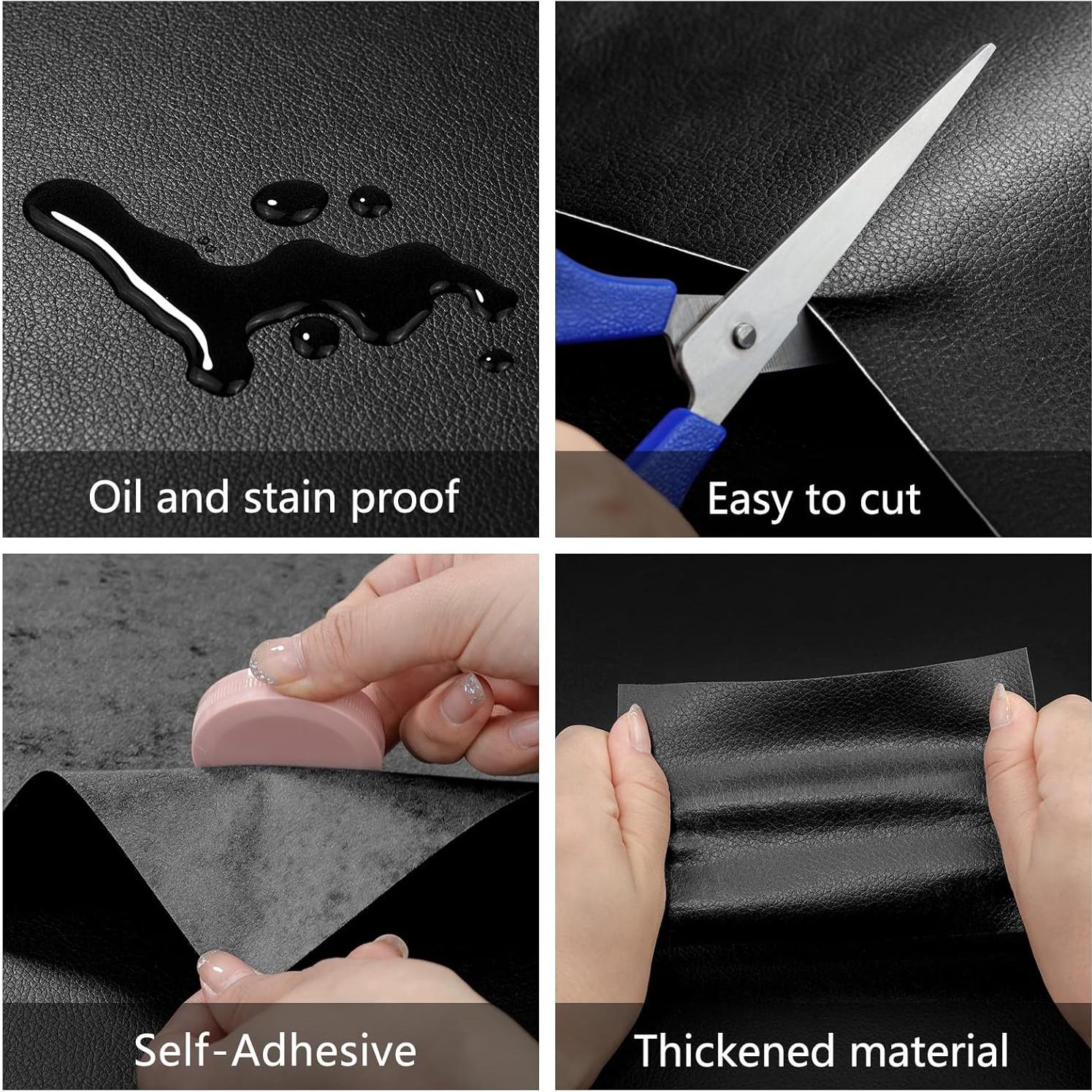 Leather Repair Patch 7x80 inch Large Self-Adhesive Leather Repair Tape Vinyl DIY Leather Repair Kit for Sofa Car Seats Chairs Shoes Bags Damaged Leather Furniture (Black)