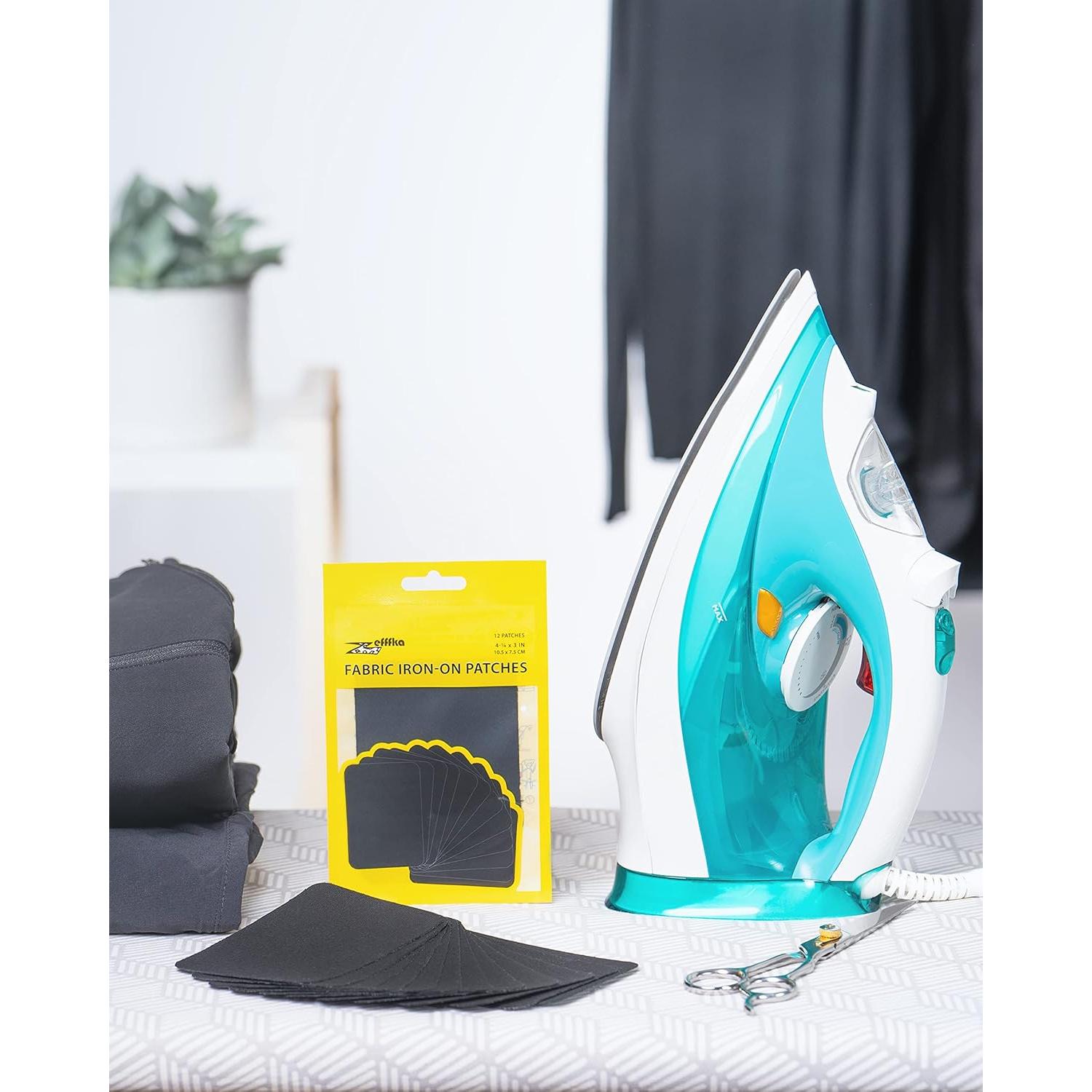 ZEFFFKA 2 Pack of Fabric Iron-on Patches Inside & Outside Strongest Glue 100% Cotton Black Repair Decorating Kit 12 Pieces Size 3" by 4-1/4" (7.5 cm x 10.5 cm)