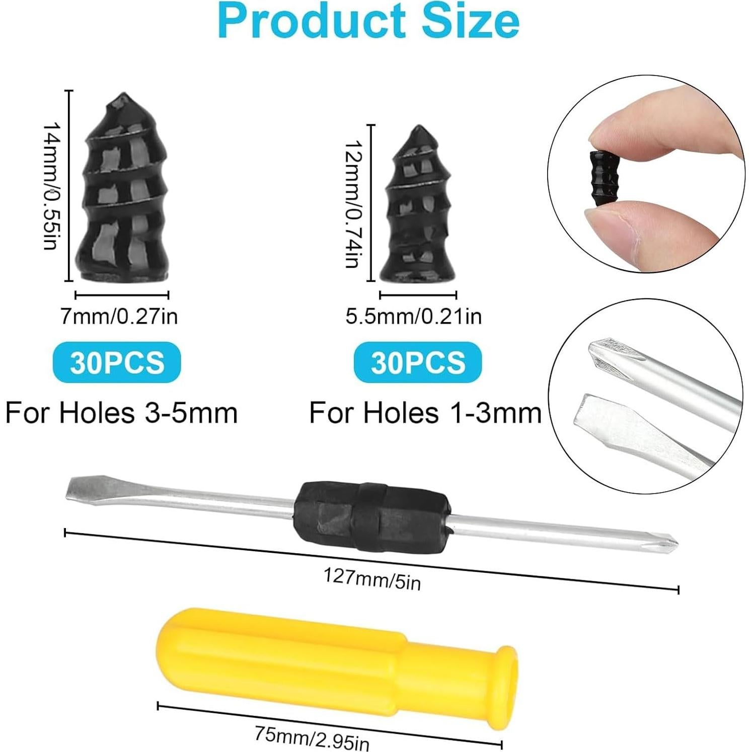 Linkstyle 60PCS Tire Plug Kit, Tire Repair Rubber Nails, Vacuum Tyre Repair Screws Fast Repair Kit with a Box, Screwdriver, for Car Motorcycle Truck ATV Tire Puncture Repair