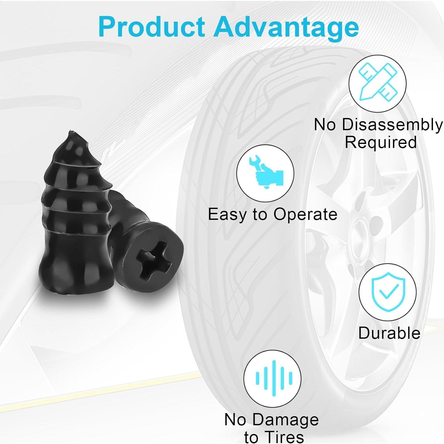 Linkstyle 60PCS Tire Plug Kit, Tire Repair Rubber Nails, Vacuum Tyre Repair Screws Fast Repair Kit with a Box, Screwdriver, for Car Motorcycle Truck ATV Tire Puncture Repair