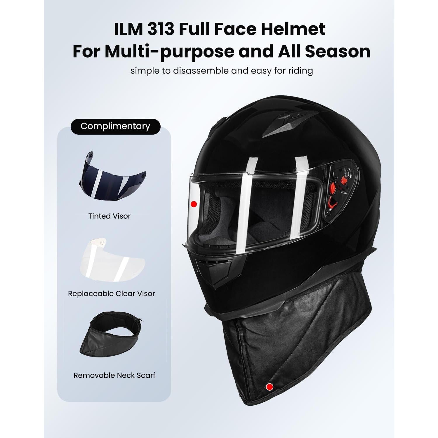 Casco de Moto ILM JK313 con 2 Visores y Bufanda Invierno