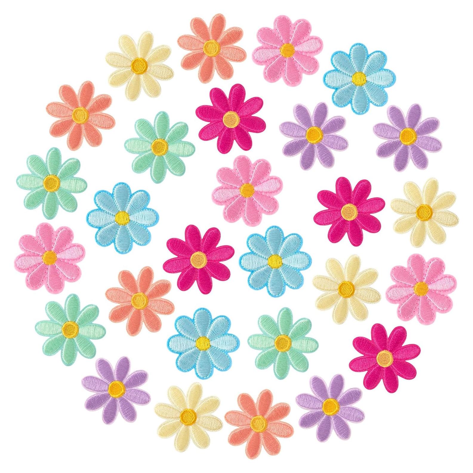 Parches Bordados de Flores PAGOW - 28 Pzs 4x4cm DIY