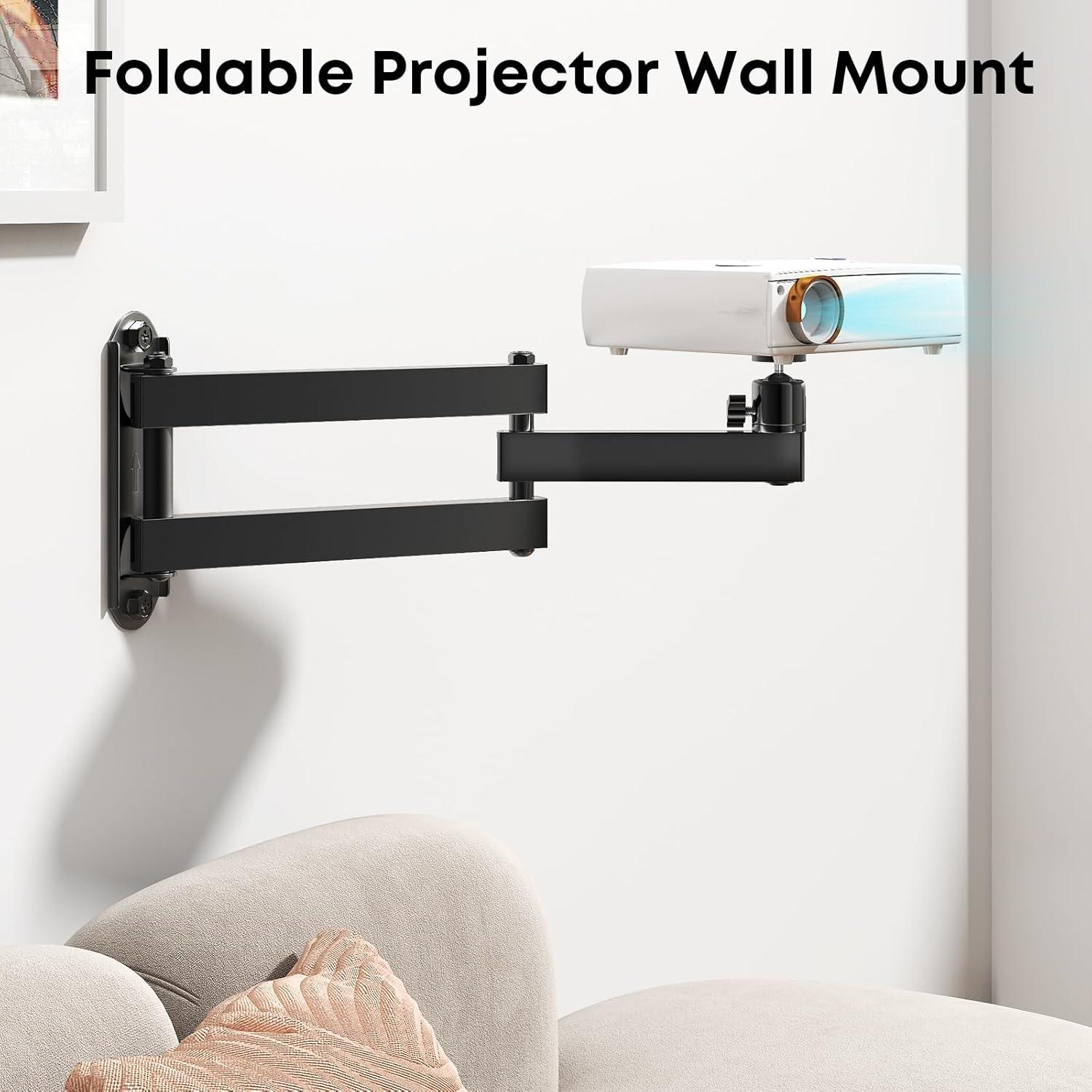 Foldable Projector Wall Mount,Ceiling Wall Projector Mount,Universal Adjustable Projector Mount,Aluminum Alloy Projector Stand 1/4" Screw Size,360 Degrees Rotation