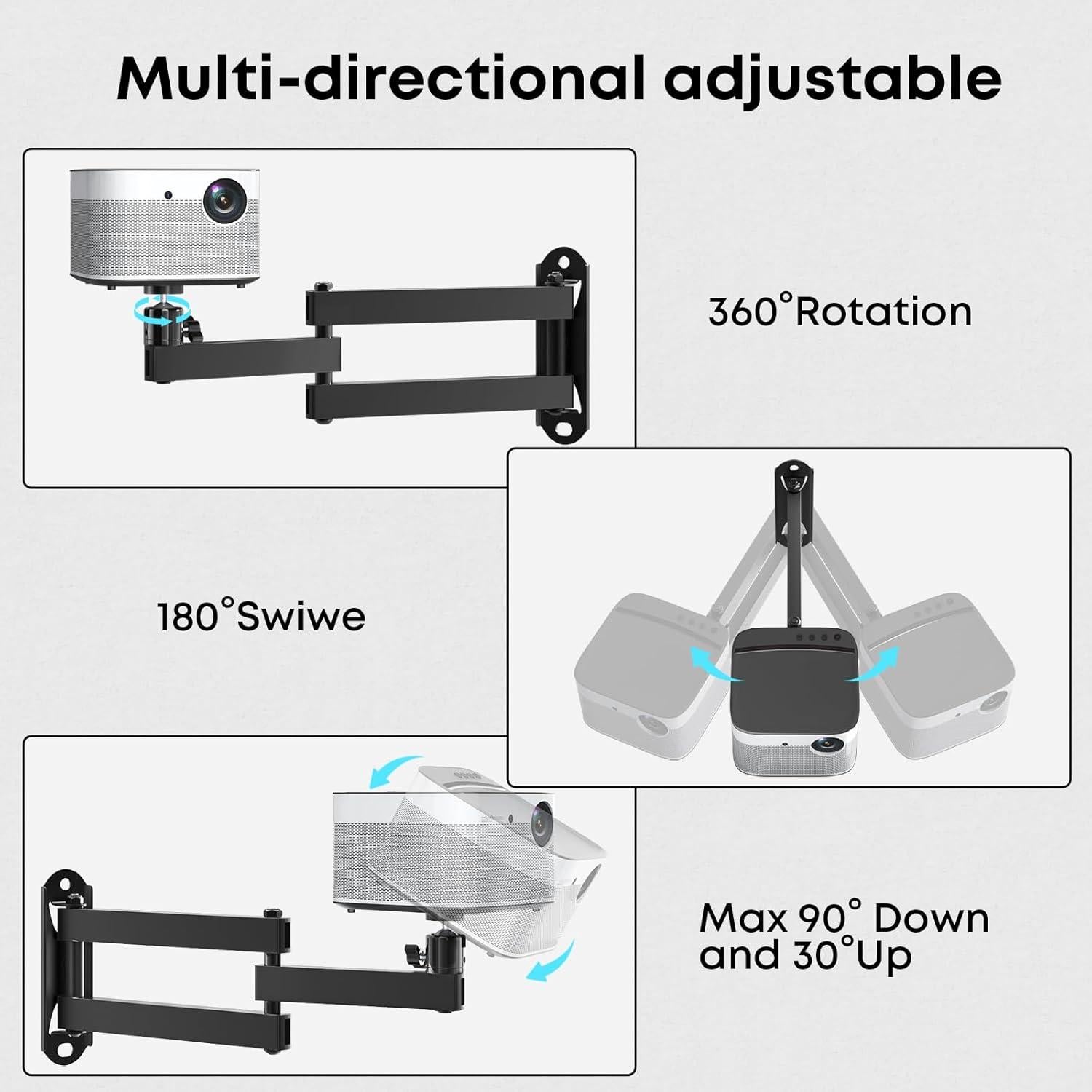 Foldable Projector Wall Mount,Ceiling Wall Projector Mount,Universal Adjustable Projector Mount,Aluminum Alloy Projector Stand 1/4" Screw Size,360 Degrees Rotation