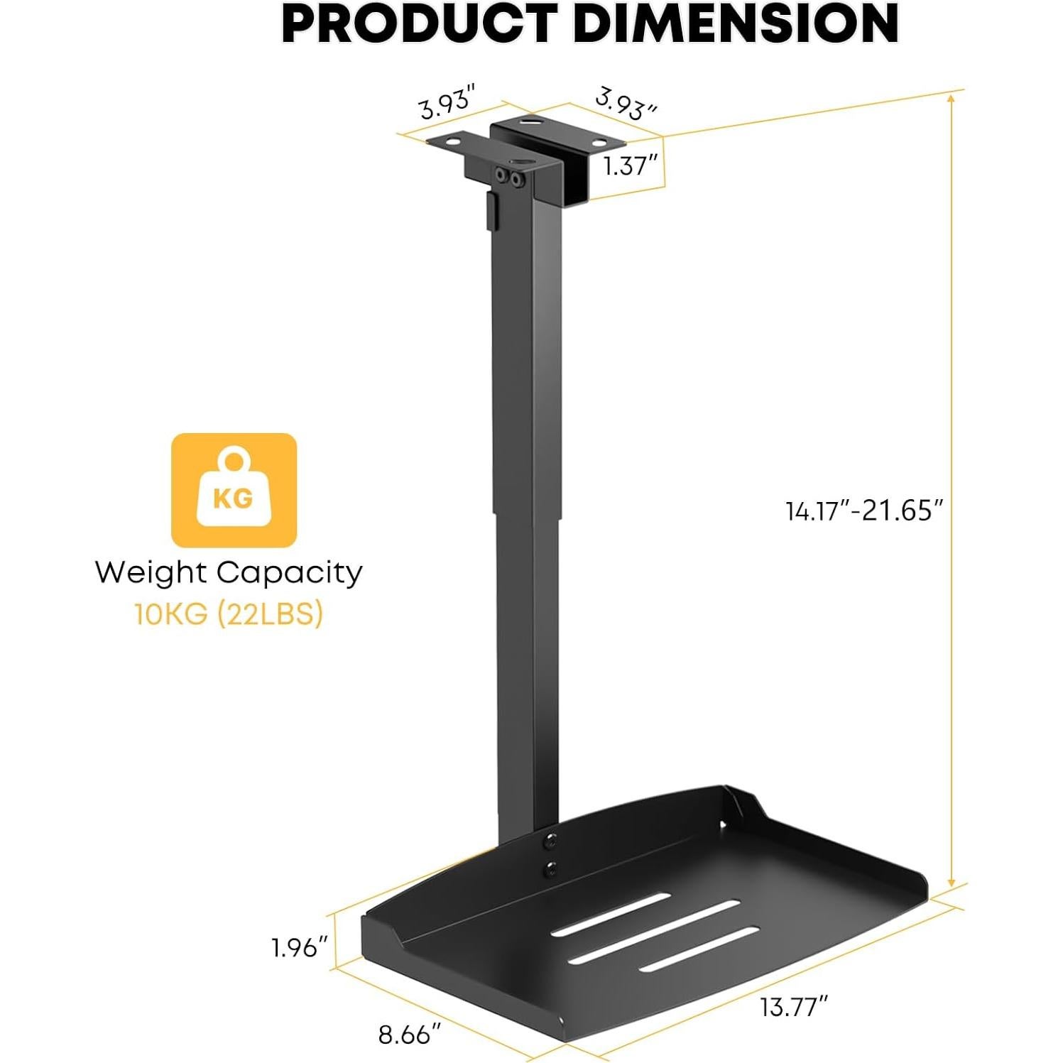 PUTORSEN Adjustable Projector Ceiling Mount,Universal Projector Shelf for Ceiling and Wall, Holds up to 22lbs，No Hole Installation, Hidden Cable Routing, Black